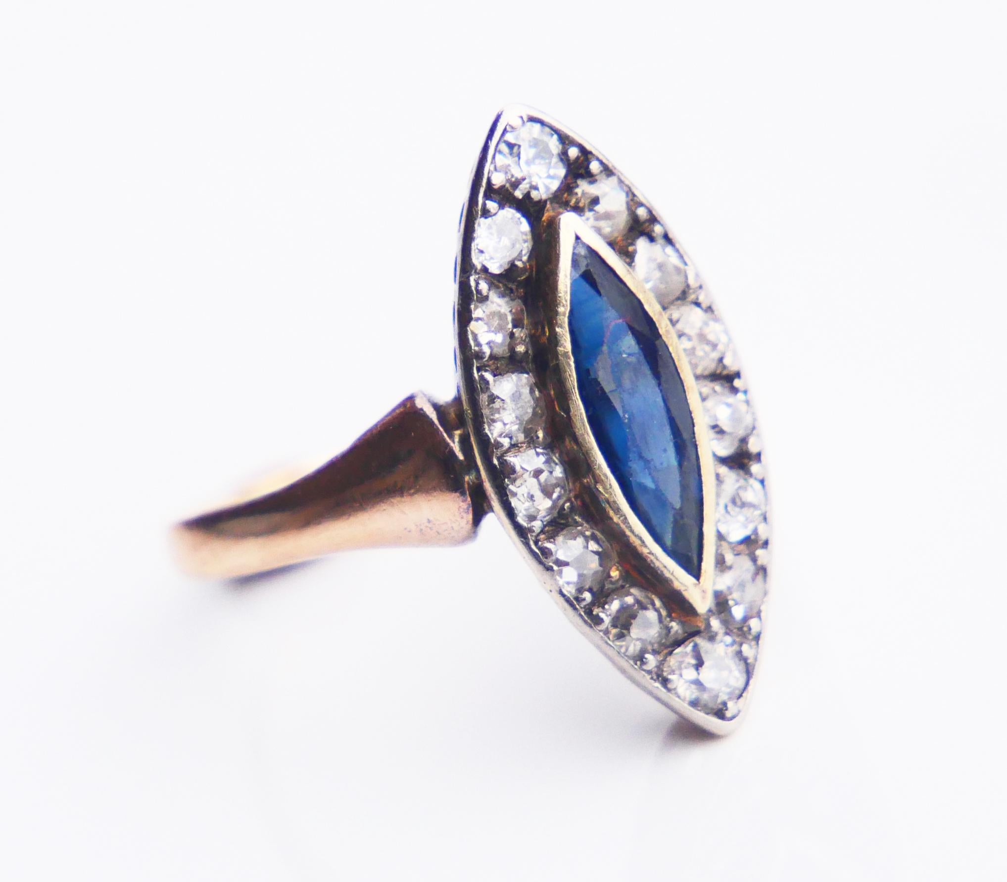 Antique Halo Ring 1 ct Sapphire Diamonds solid 14K Rose Gold US 3.75 / 2.8gr For Sale 6