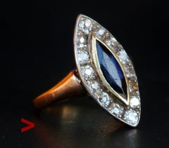 Antique Halo Ring 1 ct Sapphire Diamonds solid 14K Rose Gold US 3.75 / 2.8gr