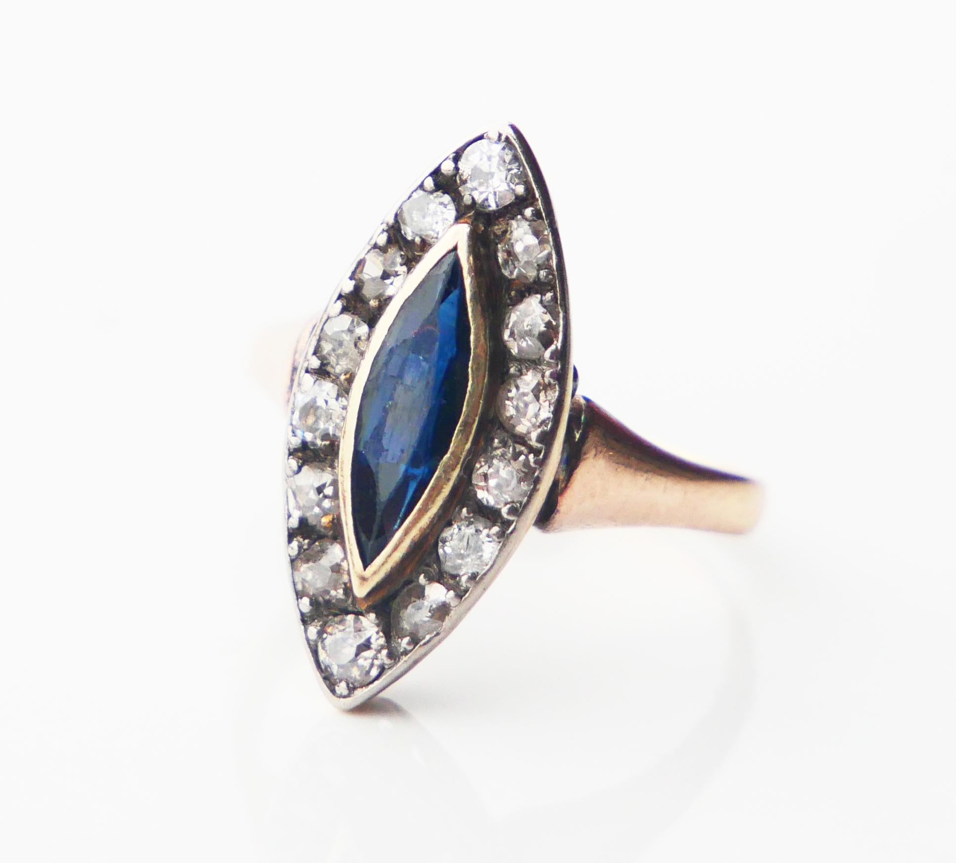 Antique Halo Ring 1 ct Sapphire Diamonds solid 14K Rose Gold US 3.75 / 2.8gr For Sale 3