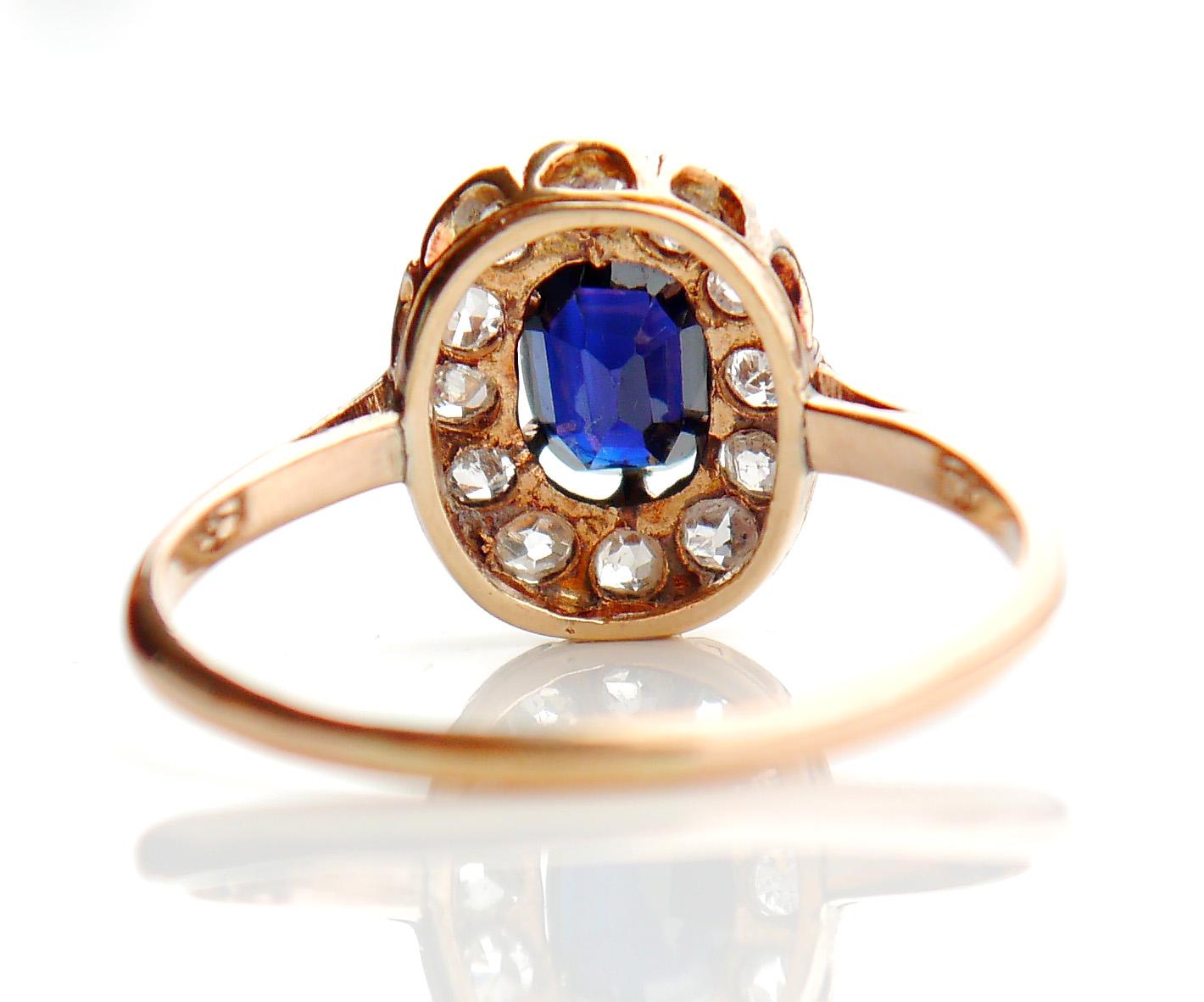 Oval Cut Antique Halo Ring 1.2ct Sapphire 1ctw Diamonds solid 14K Gold Ø 9.75 US / 2.2gr