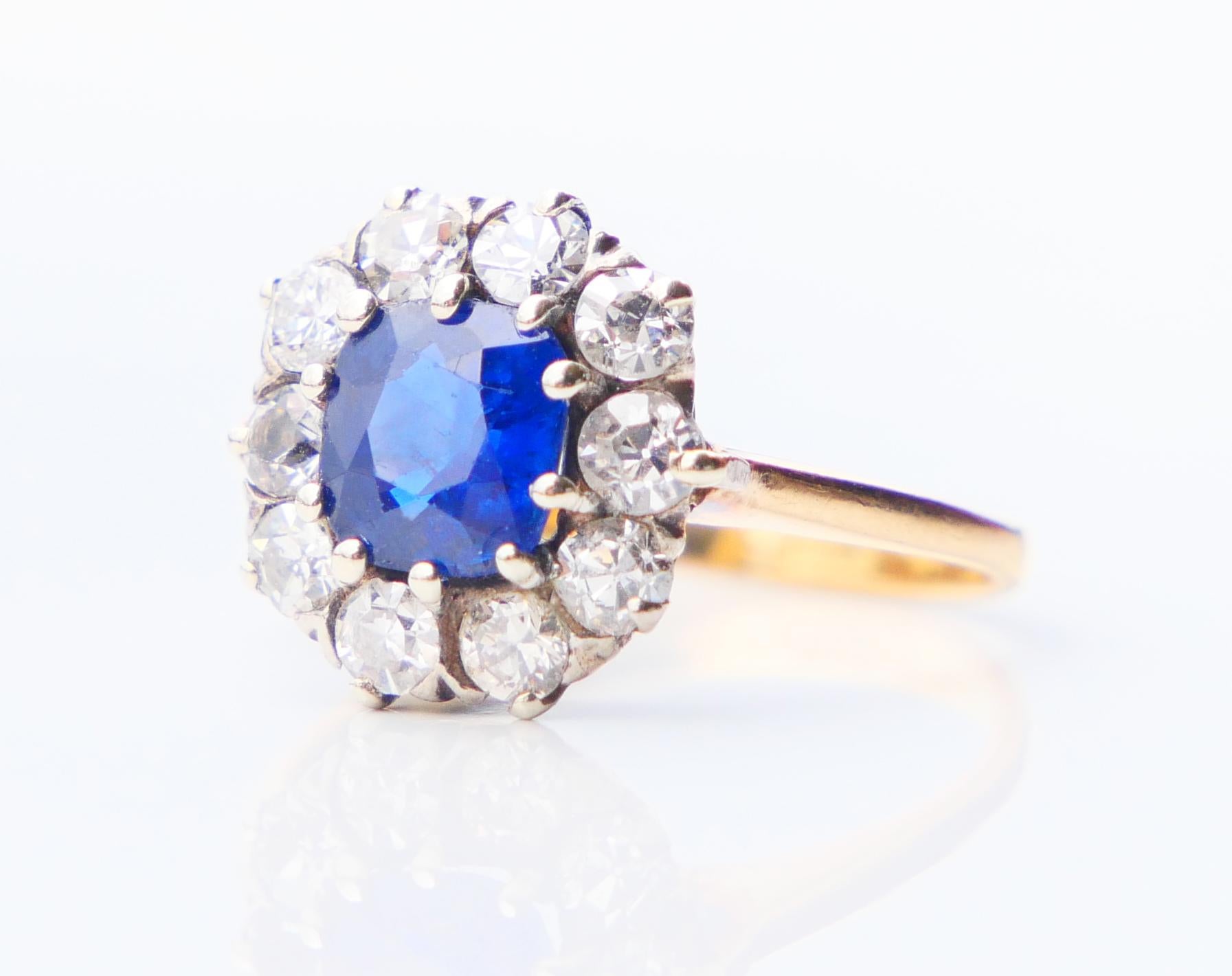 Art Nouveau Antique halo ring 1ct Sapphire 0.8ctw Diamonds 18K Gold Platinum US4.75/2.8gr For Sale