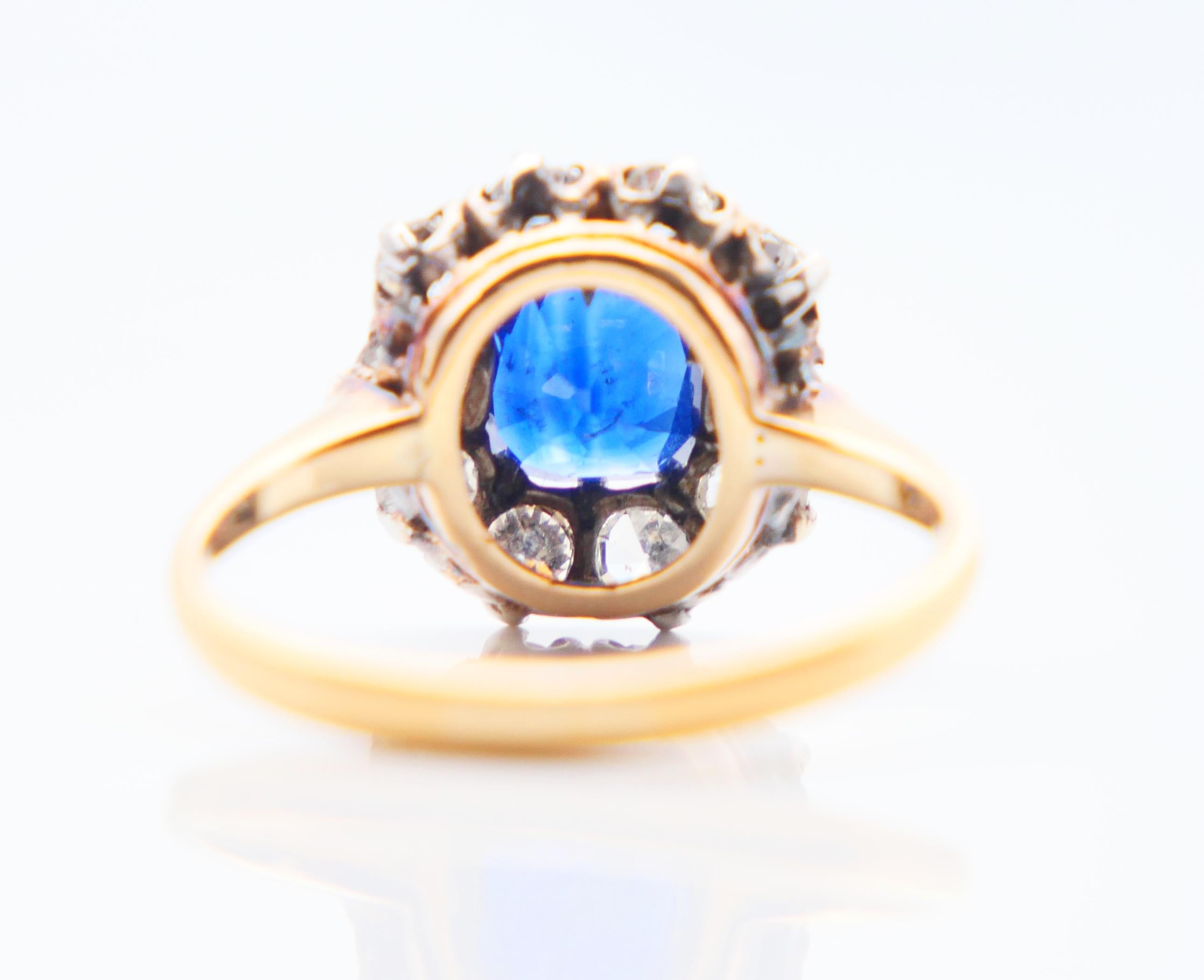 Women's Antique halo ring 1ct Sapphire 0.8ctw Diamonds 18K Gold Platinum US4.75/2.8gr For Sale