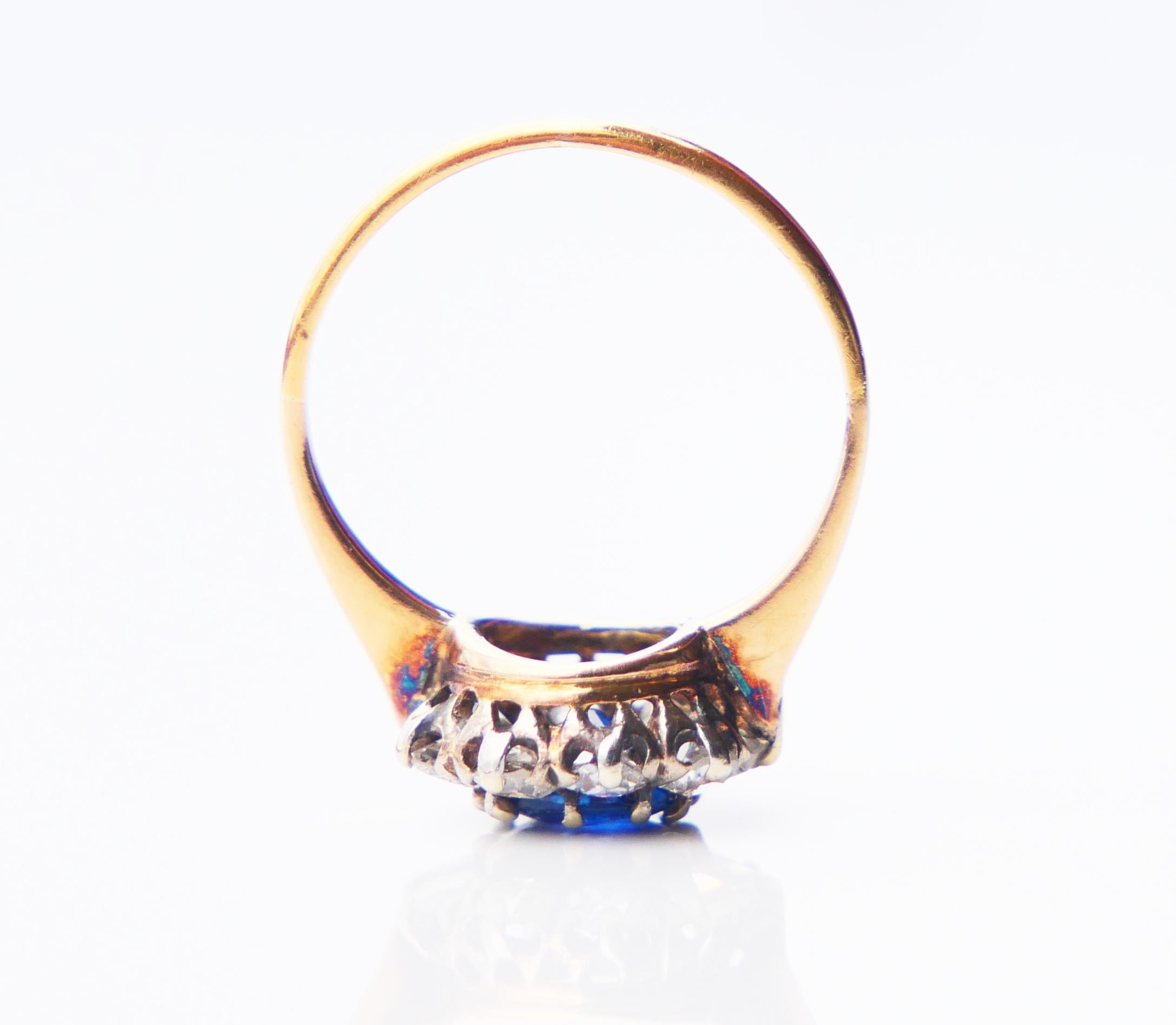 Antique halo ring 1ct Sapphire 0.8ctw Diamonds 18K Gold Platinum US4.75/2.8gr For Sale 3