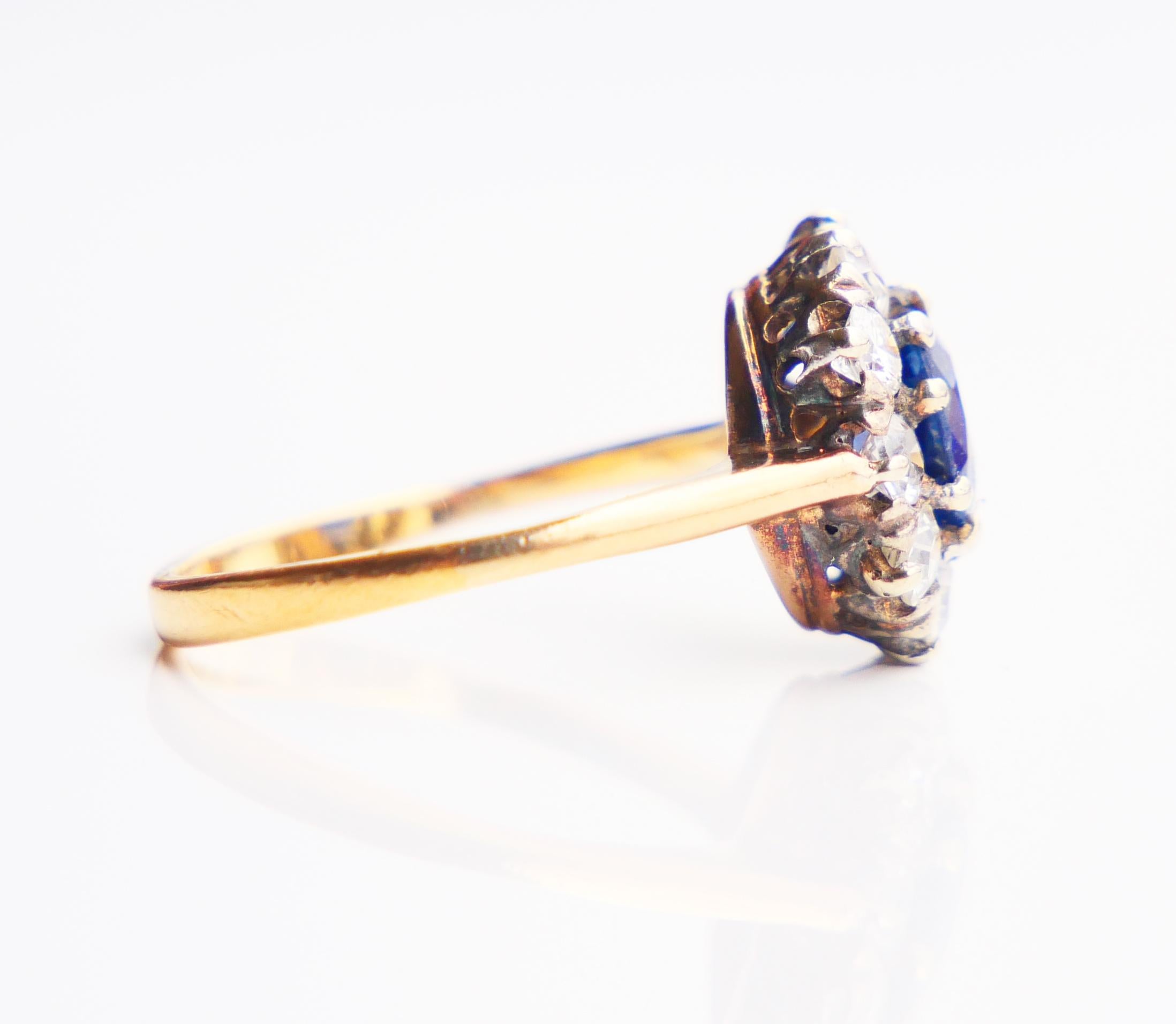 Antique halo ring 1ct Sapphire 0.8ctw Diamonds 18K Gold Platinum US4.75/2.8gr For Sale 4
