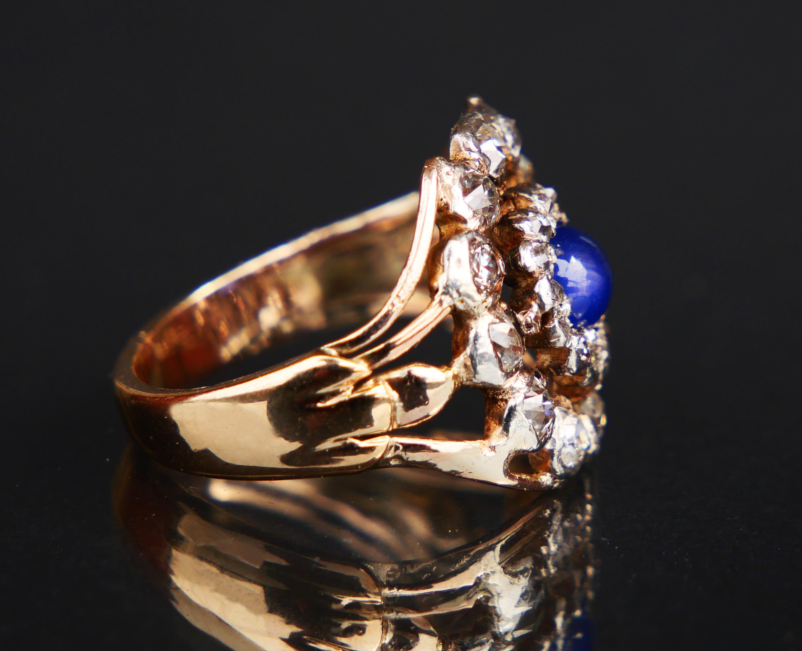 Antique Halo Ring 1ct Sapphire 1.5 ctw Diamonds solid 14K Gold Ø 8.25US/ 5.5 gr For Sale 5