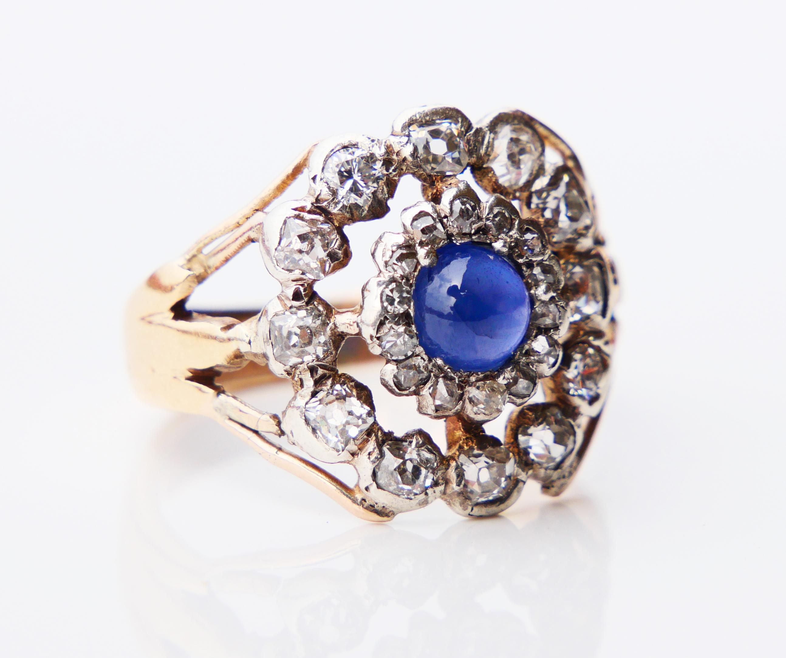 Men's Antique Halo Ring 1ct Sapphire 1.5 ctw Diamonds solid 14K Gold Ø 8.25US/ 5.5 gr For Sale