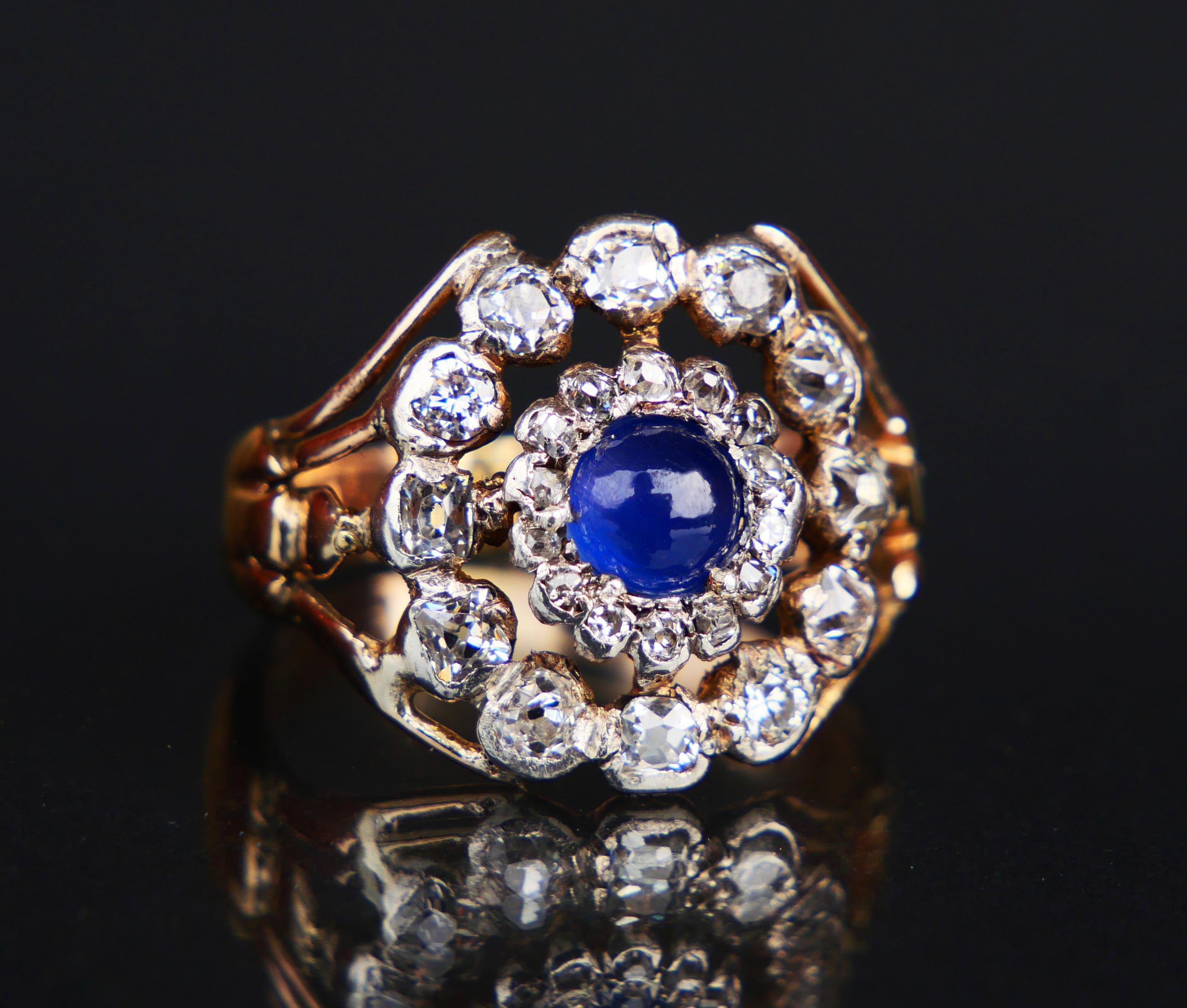 Antique Halo Ring 1ct Sapphire 1.5 ctw Diamonds solid 14K Gold Ø 8.25US/ 5.5 gr For Sale 3