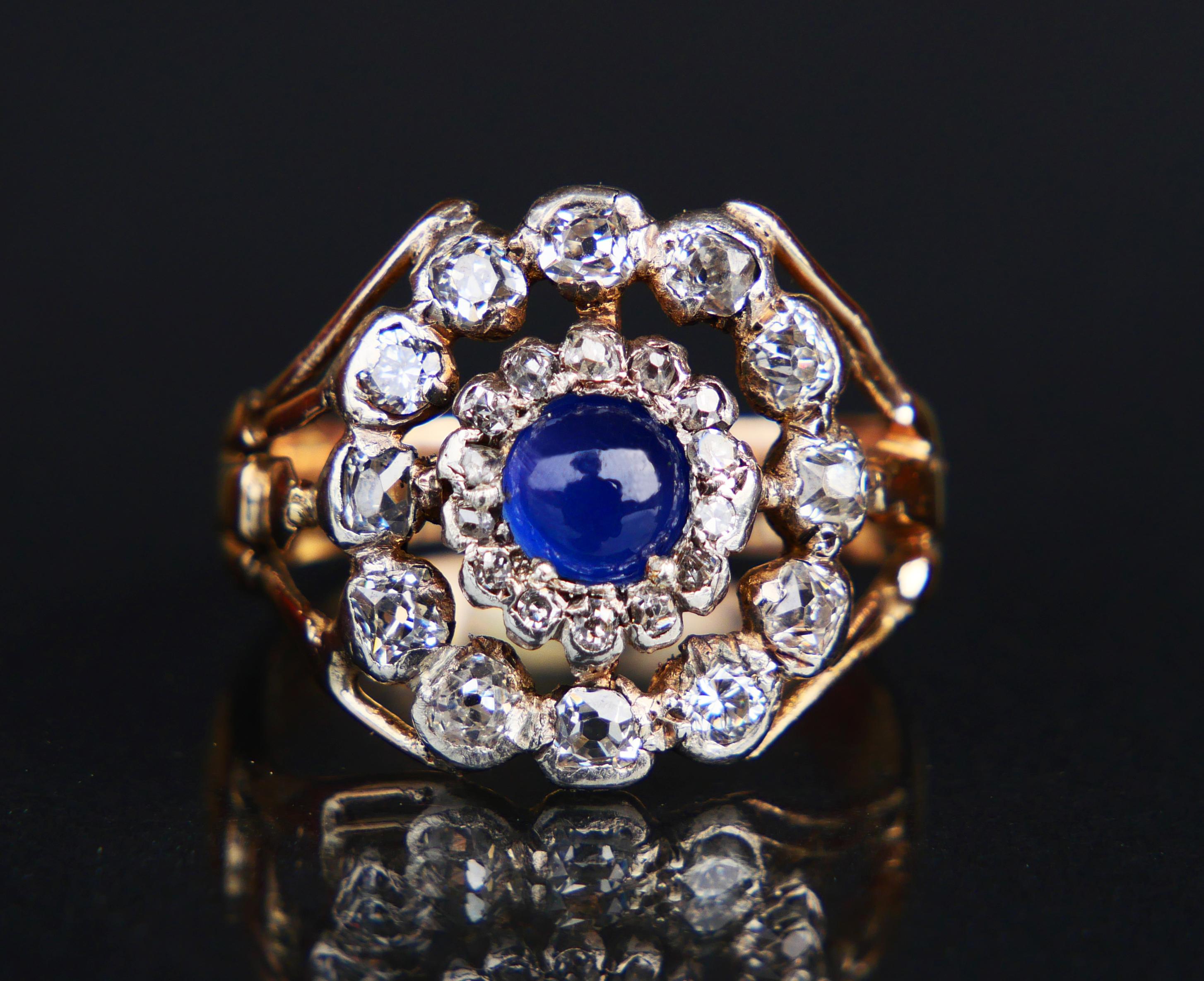 Antique Halo Ring 1ct Sapphire 1.5 ctw Diamonds solid 14K Gold Ø 8.25US/ 5.5 gr For Sale 4