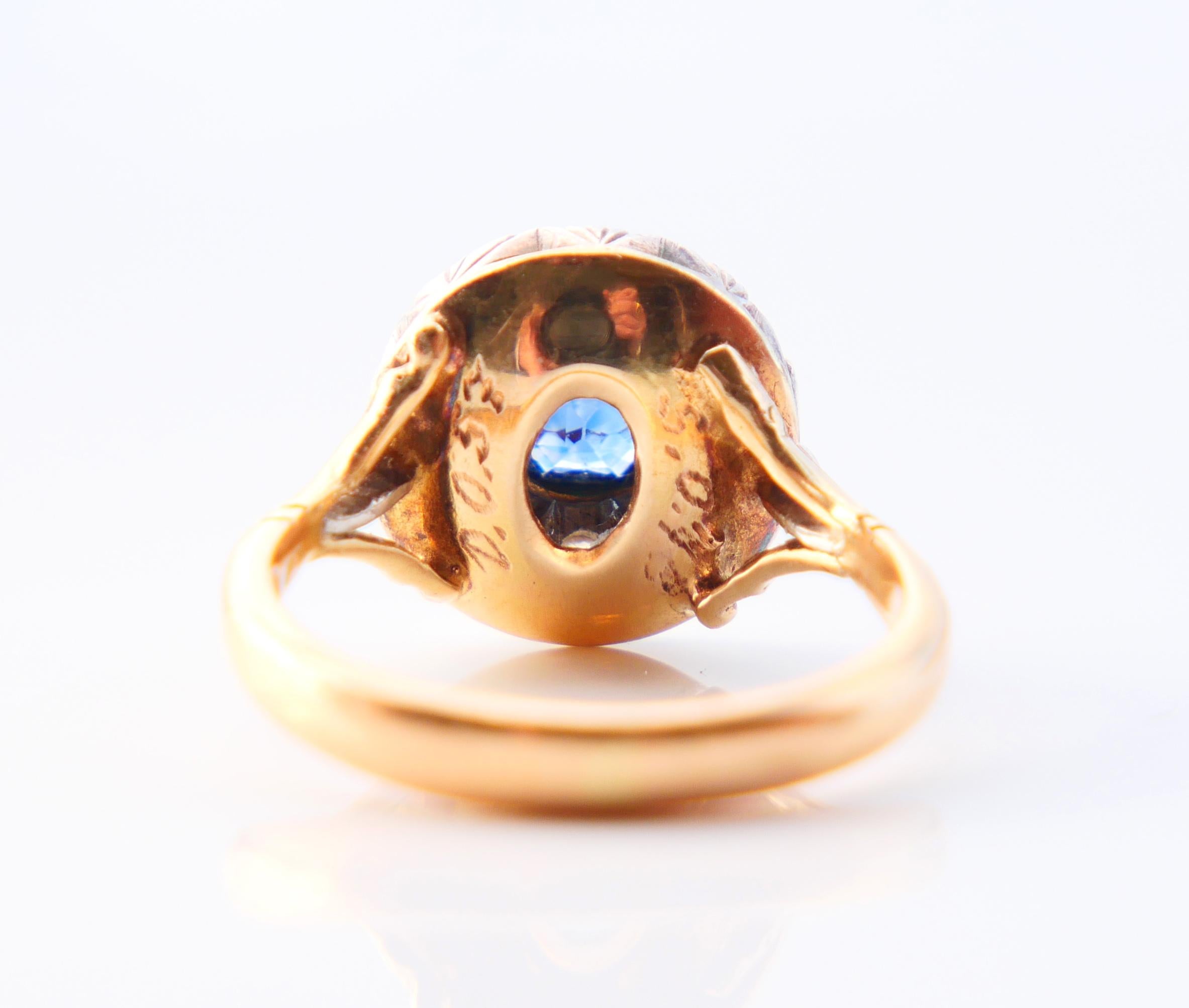 Antique Halo Ring 1ct Sapphire 1ctw Diamonds solid 18K Gold Ø5.5US/4.3 gr For Sale 5