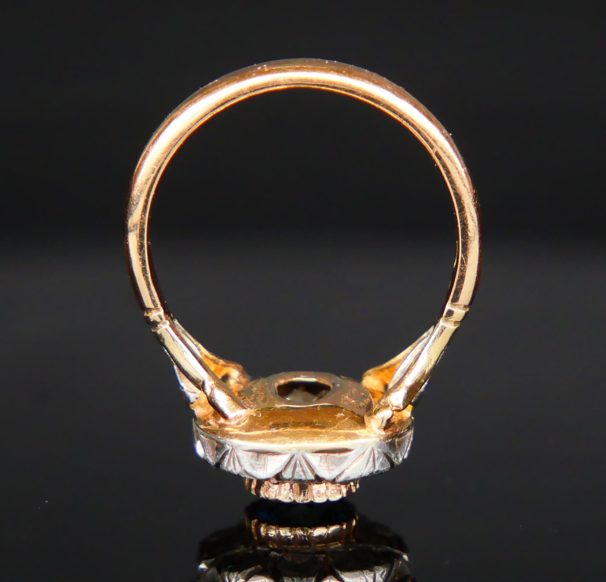 Old European Cut Antique Halo Ring 1ct Sapphire 1ctw Diamonds solid 18K Gold Ø5.5US/4.3 gr For Sale
