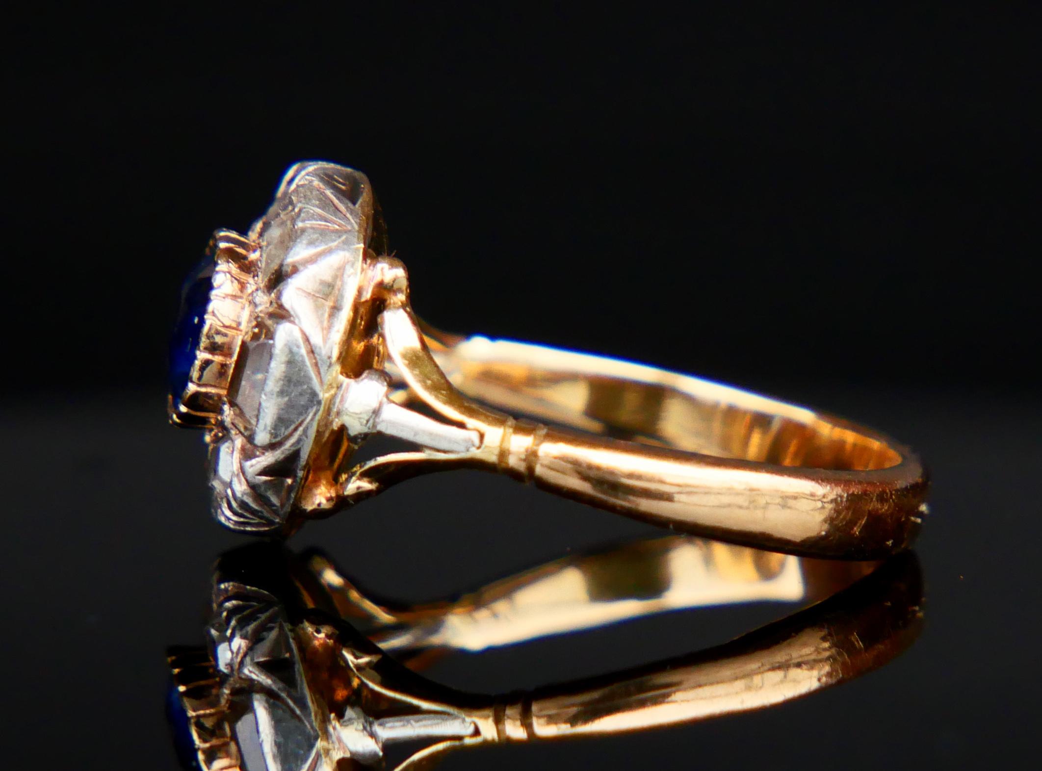 De las mujeres Anillo Halo Antiguo 1ct Zafiro 1ctw Diamantes macizo Oro 18K Ø5.5US/4.3 gr en venta