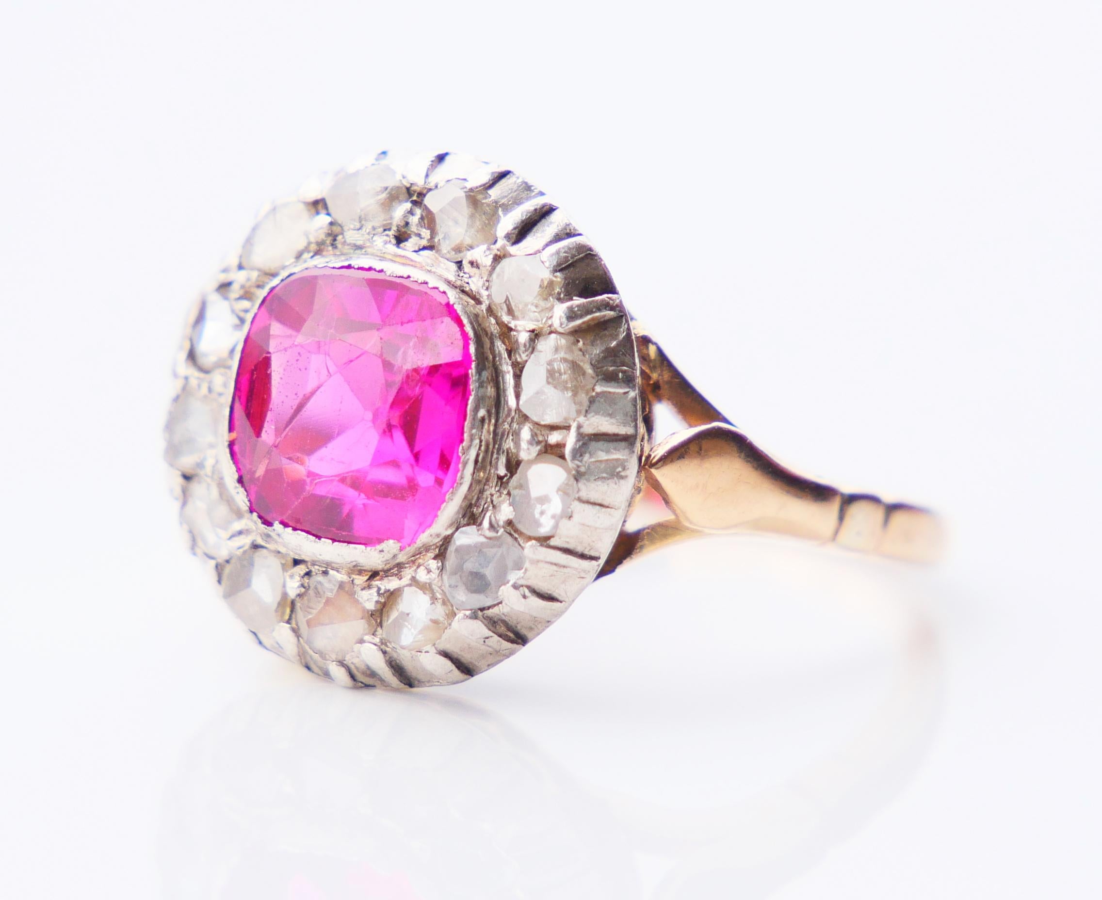 Antique Halo Ring 2.5ct Ruby 0.5ctw Diamonds 18K Gold Silver Ø5.25US /4.8 gr For Sale 5