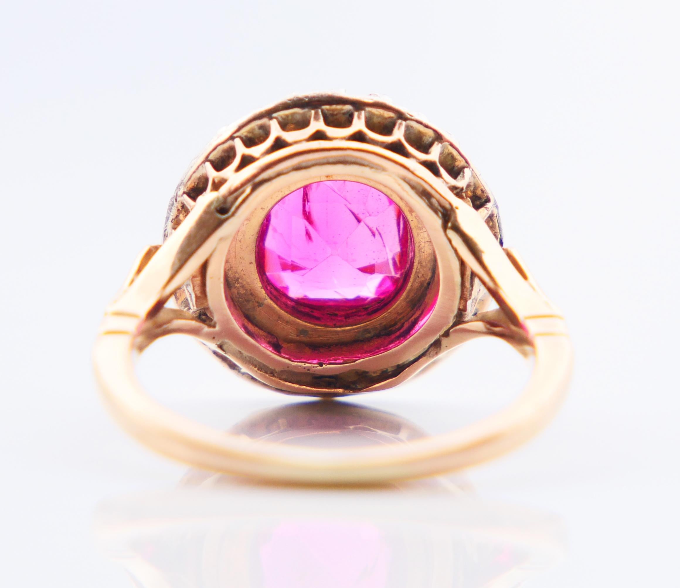 Antique Halo Ring 2.5ct Ruby 0.5ctw Diamonds 18K Gold Silver Ø5.25US /4.8 gr For Sale 6