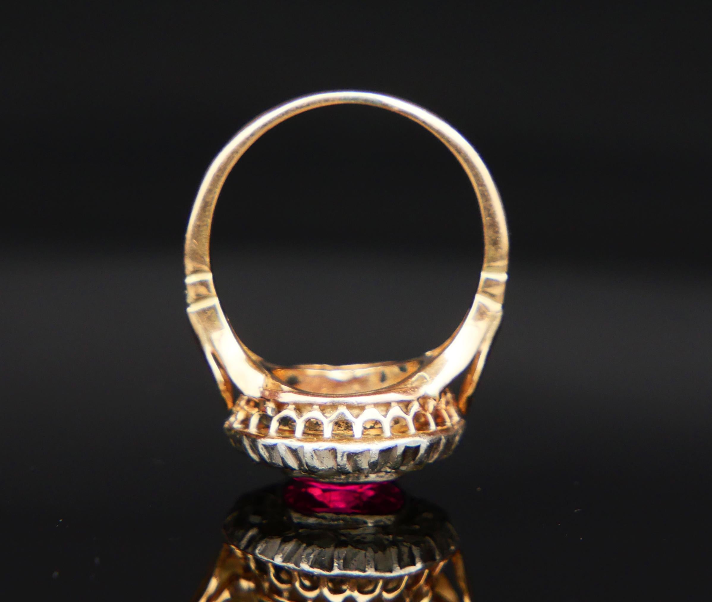 Antiker Halo Ring 2.5ct Rubin 0.5ctw Diamanten 18K Gold Silber Ø5.25US /4.8 gr (Alteuropäischer Schliff) im Angebot