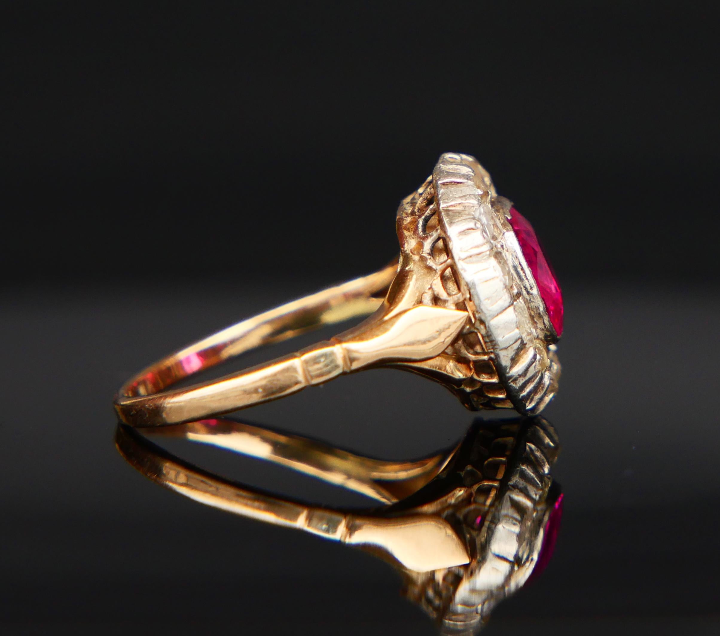 Antique Halo Ring 2.5ct Ruby 0.5ctw Diamonds 18K Gold Silver Ø5.25US /4.8 gr For Sale 1