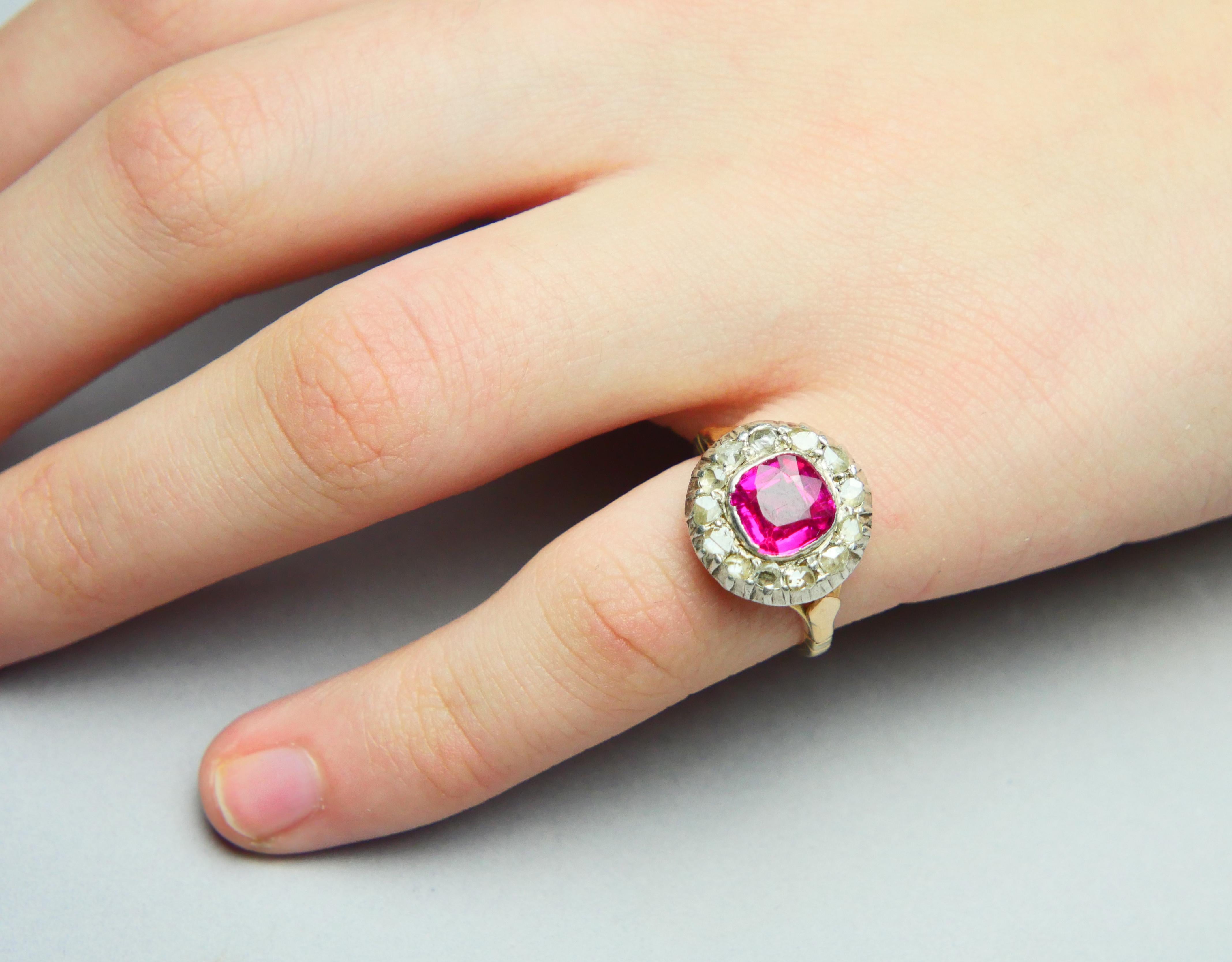 Antique Halo Ring 2.5ct Ruby 0.5ctw Diamonds 18K Gold Silver Ø5.25US /4.8 gr For Sale 2