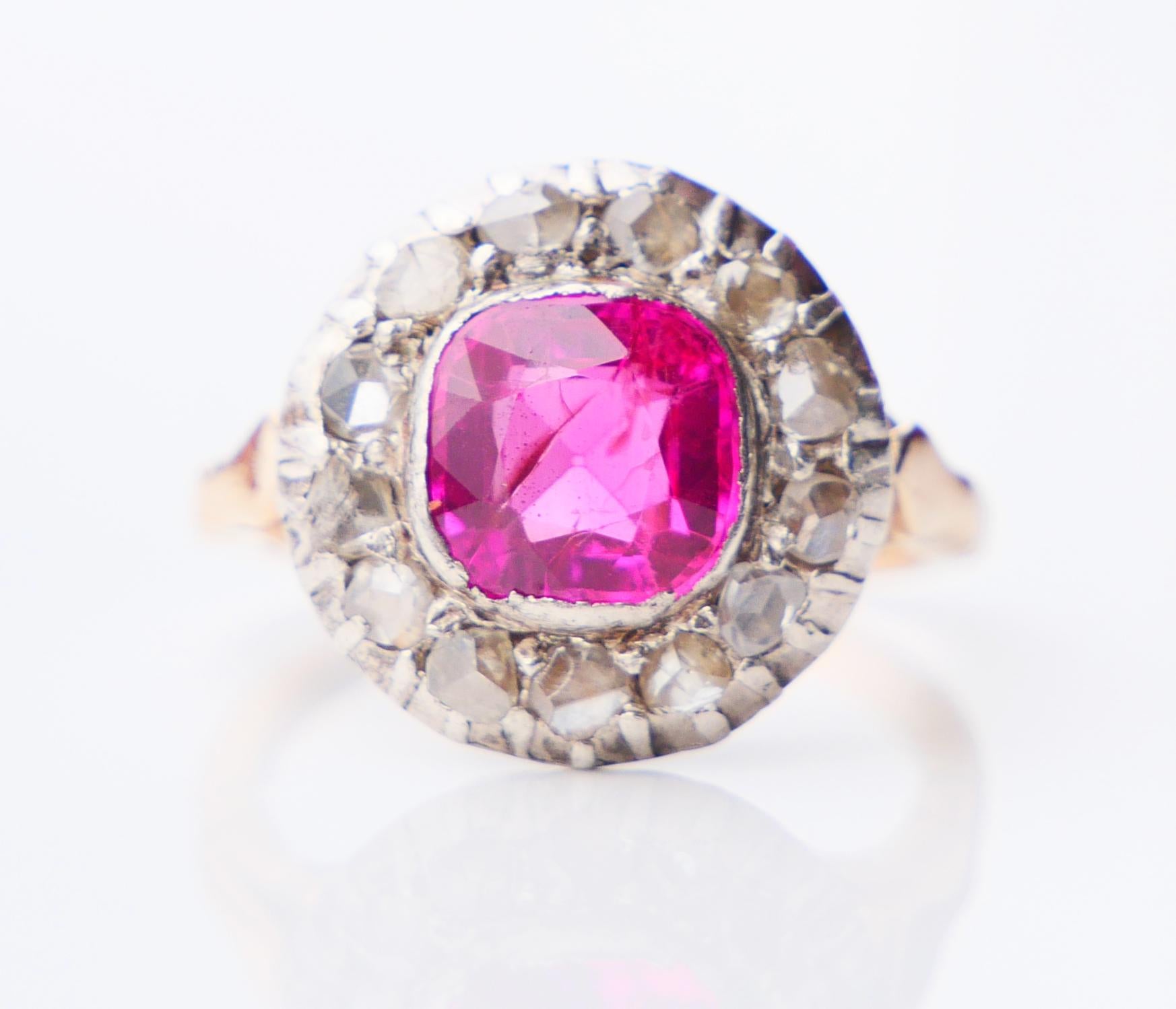 Antique Halo Ring 2.5ct Ruby 0.5ctw Diamonds 18K Gold Silver Ø5.25US /4.8 gr For Sale 4