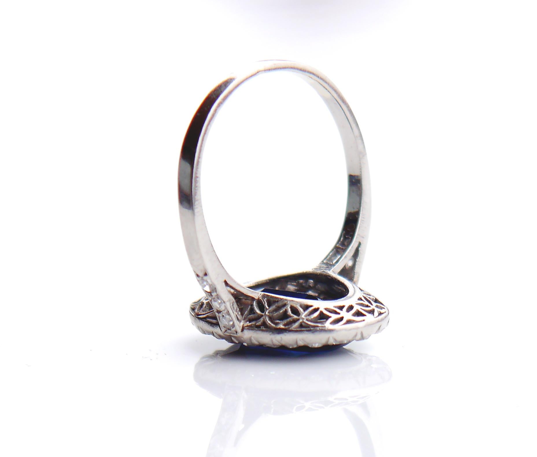 Women's Antique Halo Ring 4ct Sapphire 1ctw Diamonds solid Platinum Ø6.25US/4.3 gr