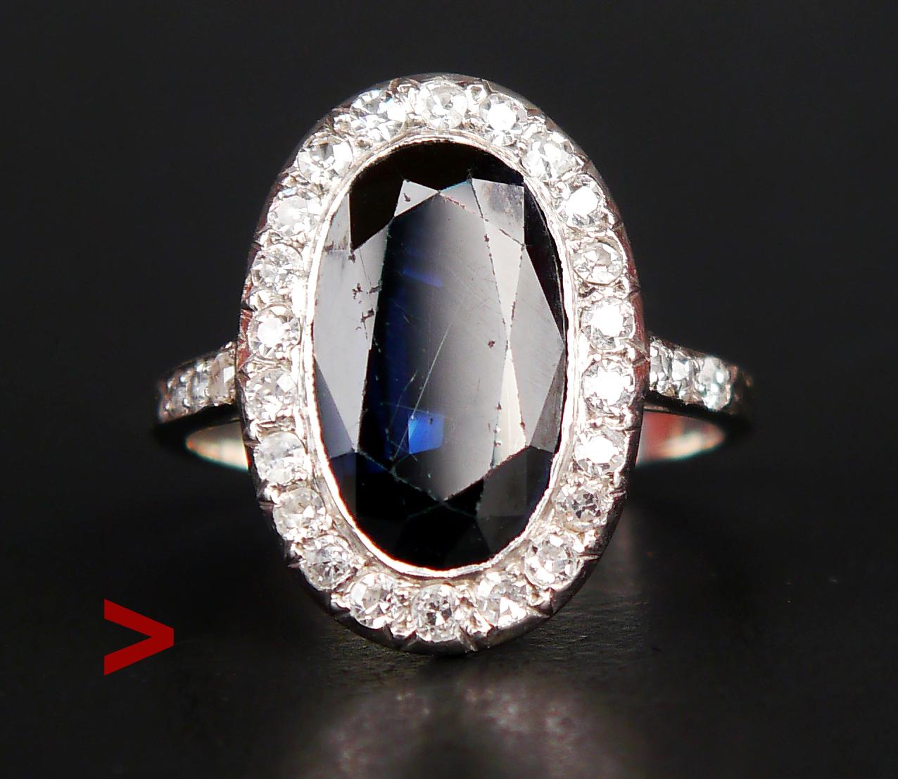 Antique Halo Ring 4ct Sapphire 1ctw Diamonds solid Platinum Ø6.25US/4.3 gr 3