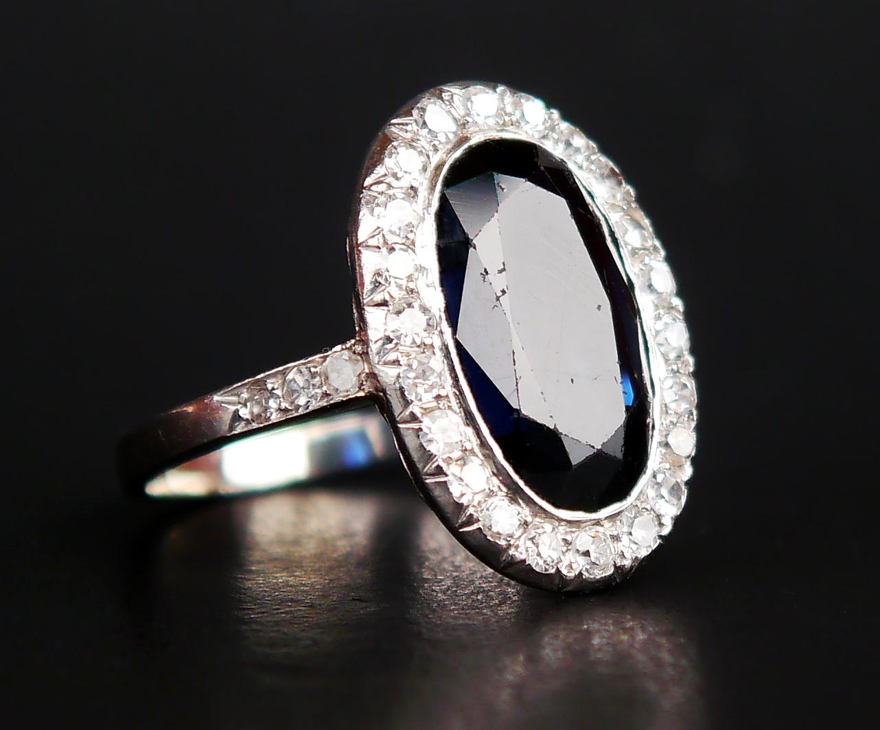 Antique Halo Ring 4ct Sapphire 1ctw Diamonds solid Platinum Ø6.25US/4.3 gr 4