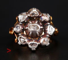 Antique Halo Ring Diamonds solid 18K Gold Silver Ø US7.75 /8gr