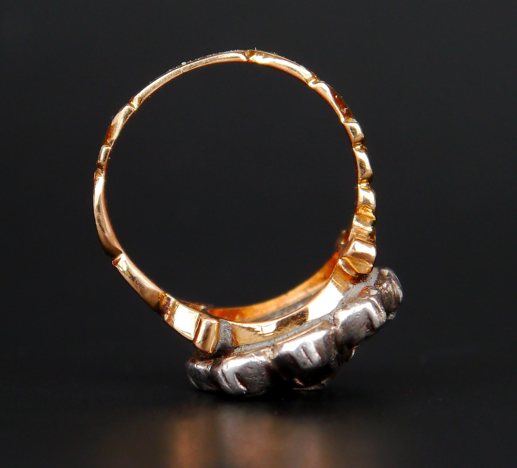Antiker Halo Ring Diamanten massiv 18K Gold Silber Ø US7.75 /8gr (Rosenschliff) im Angebot
