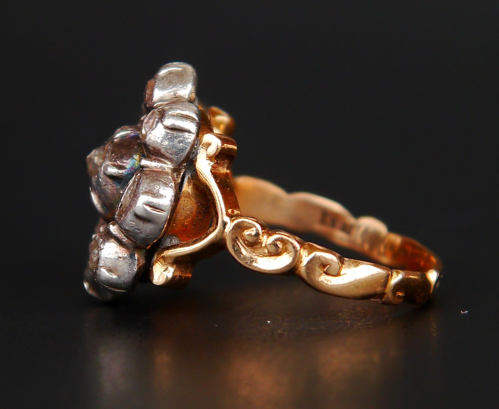 Antique Halo Ring Diamonds solid 18K Gold Silver Ø US7.75 /8gr Pour femmes en vente