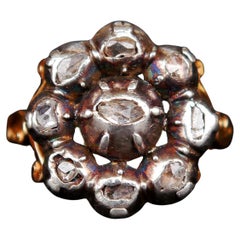 Antique Halo Ring Diamonds solid 18K Gold Silver Ø US7.75 /8gr