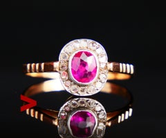 Antique Halo Ring natural 0.5ct Ruby Diamonds solid 18K Gold Ø8.75US/2.5gr