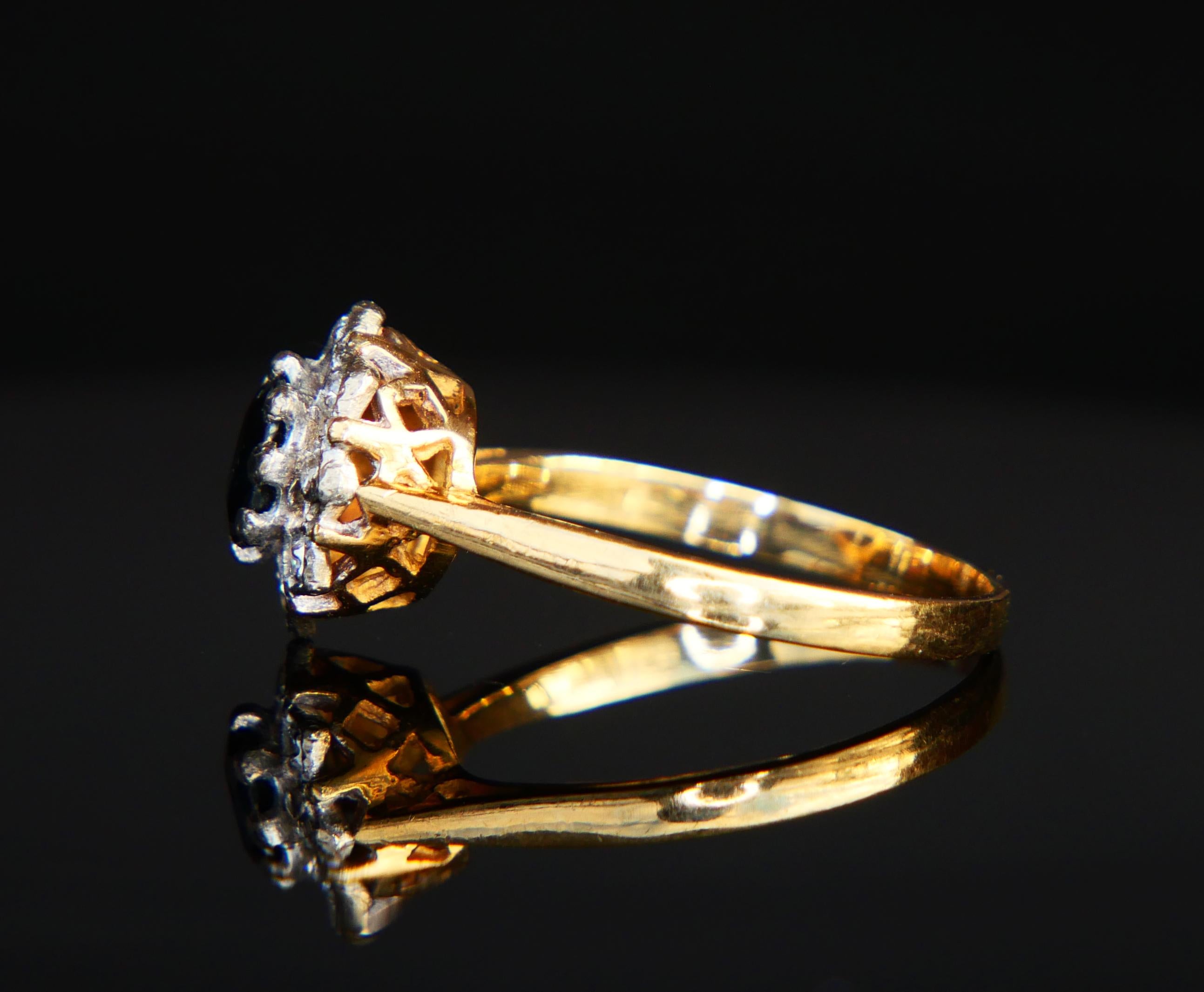 Antique Halo Ring natural 0.8 ct Sapphire Diamonds solid 18K Gold Ø7.5US / 3.8gr For Sale 6