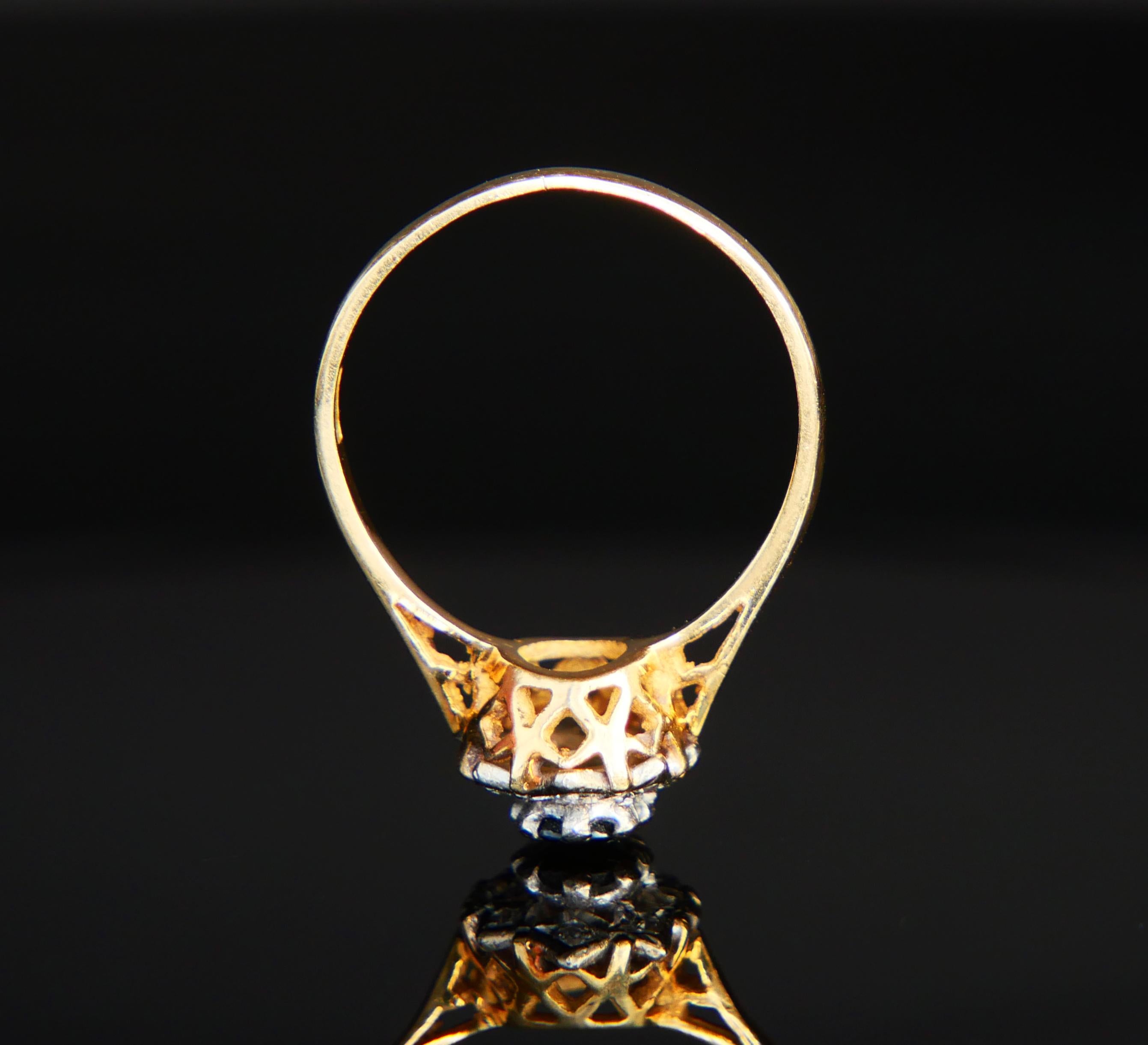 Antique Halo Ring natural 0.8 ct Sapphire Diamonds solid 18K Gold Ø7.5US / 3.8gr For Sale 7