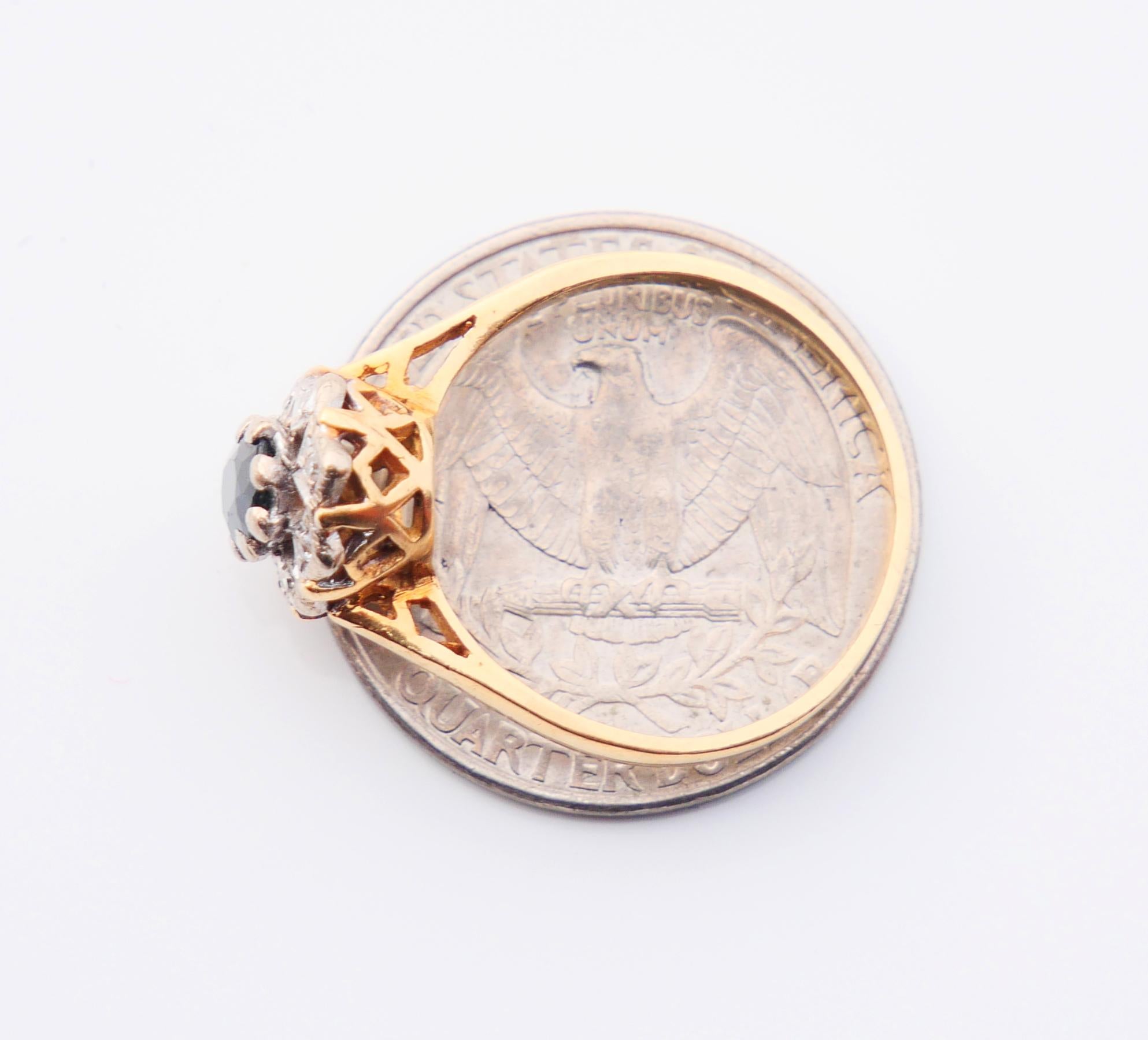 Antique Halo Ring natural 0.8 ct Sapphire Diamonds solid 18K Gold Ø7.5US / 3.8gr For Sale 8