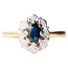 Anillo Halo Antiguo Zafiro natural 0,8 ct Diamantes macizo Oro 18K Ø7,5US / 3,8gr