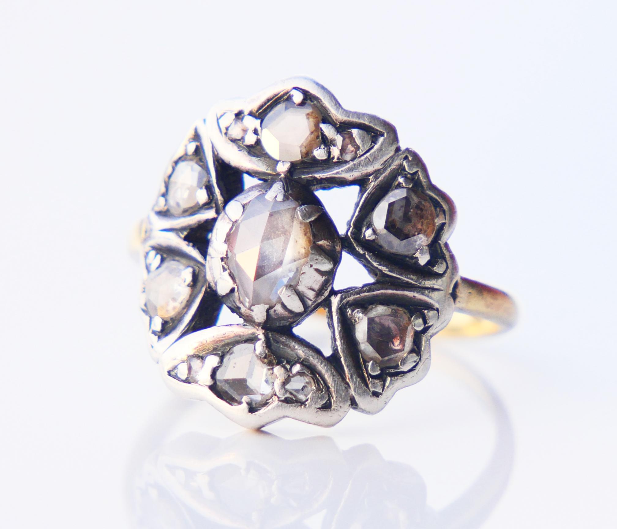 Antique Halo Ring natural 1.2 ctw. Diamonds solid 18K Gold Silver ØUS6 / 5.5 gr For Sale 5