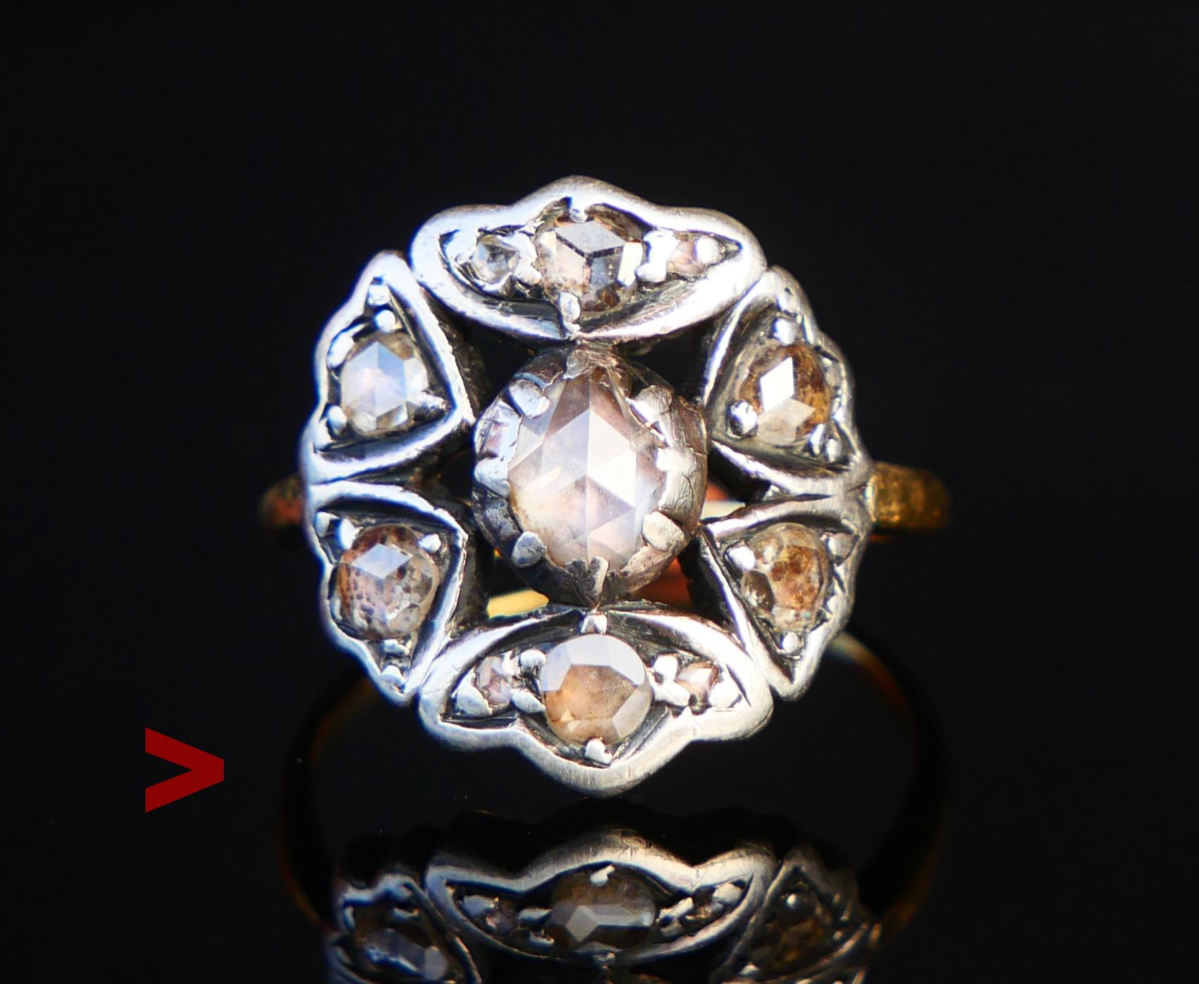 Art Deco Antique Halo Ring natural 1.2 ctw. Diamonds solid 18K Gold Silver ØUS6 / 5.5 gr For Sale