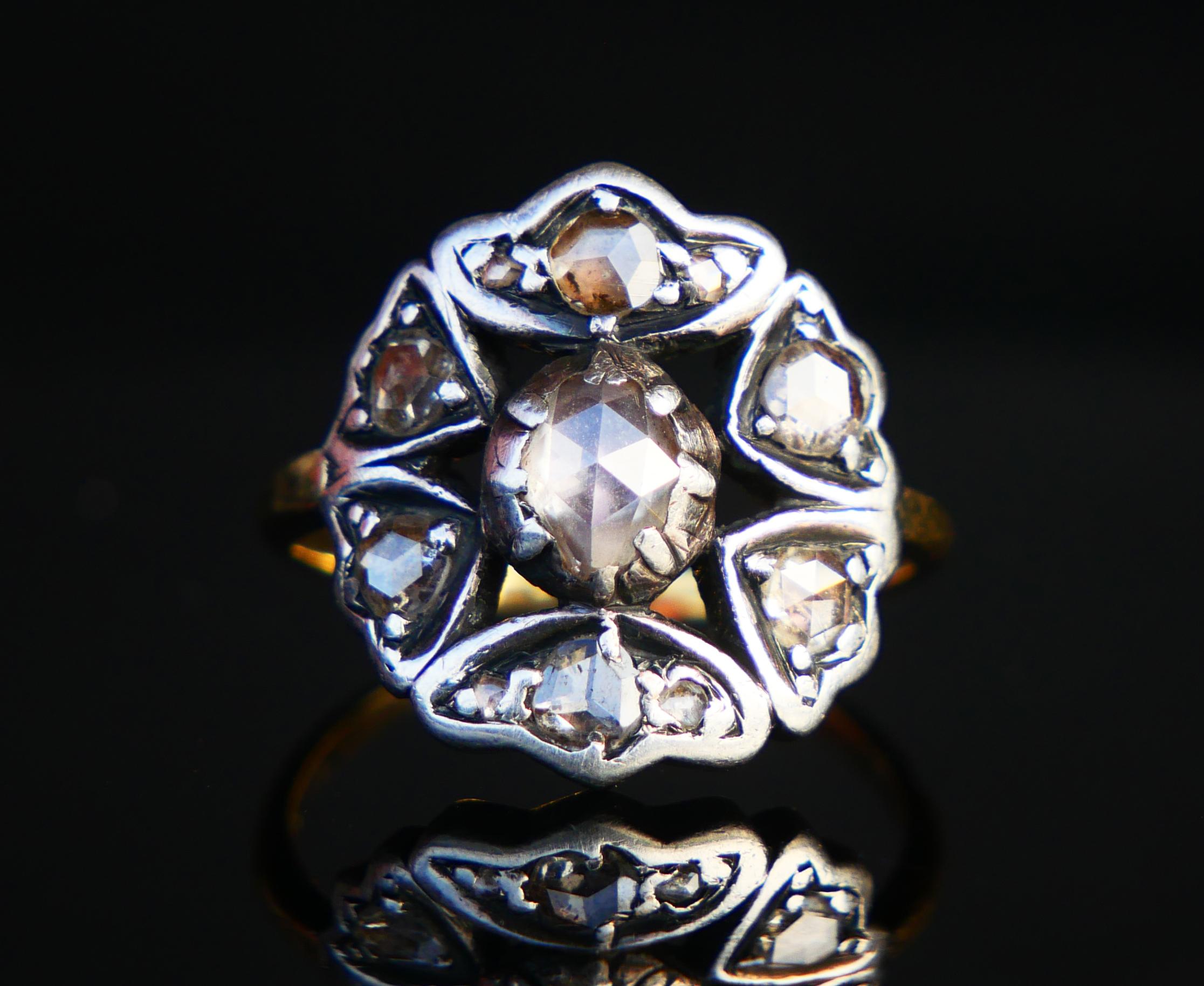Old European Cut Antique Halo Ring natural 1.2 ctw. Diamonds solid 18K Gold Silver ØUS6 / 5.5 gr For Sale
