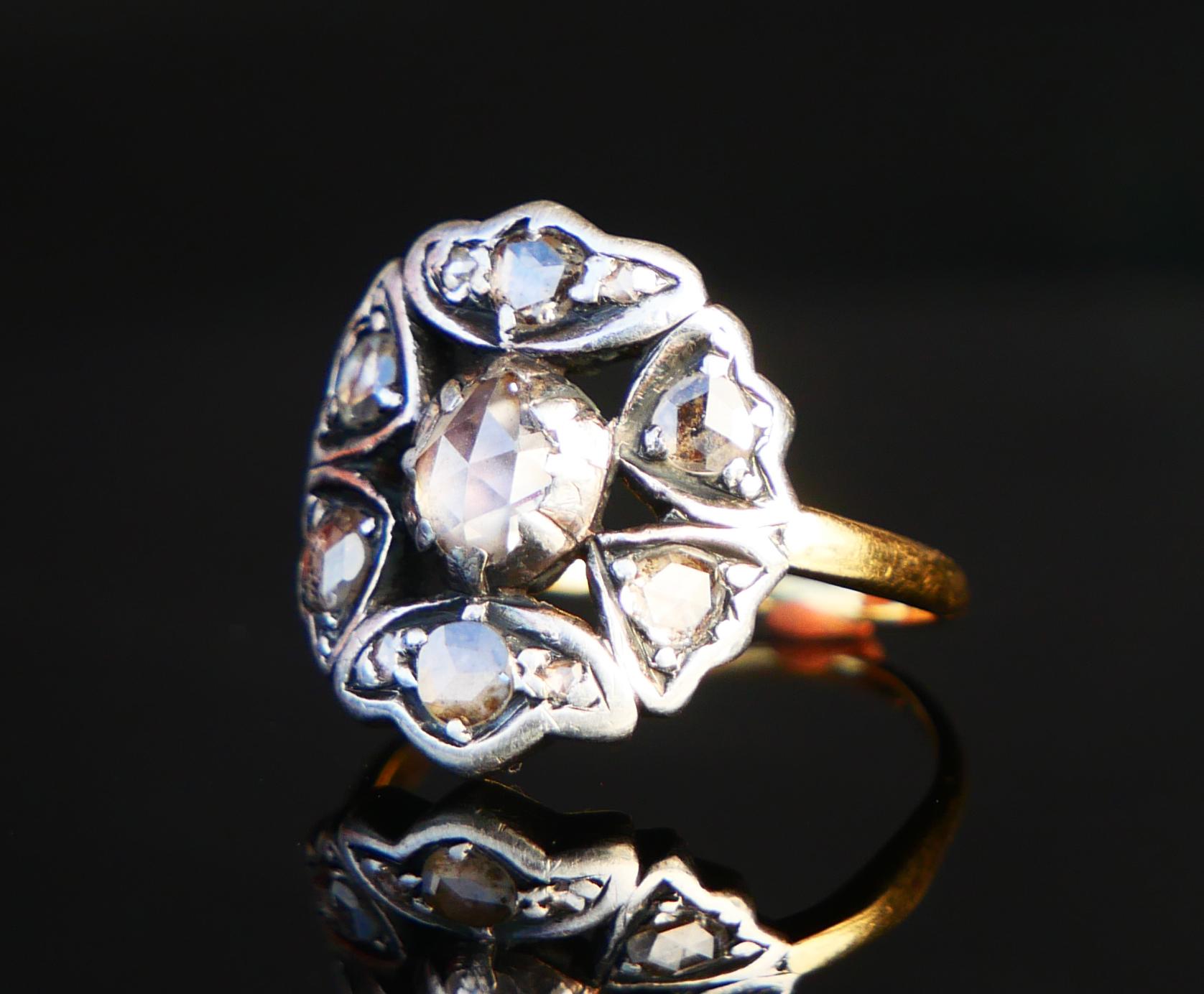 Antique Halo Ring natural 1.2 ctw. Diamonds solid 18K Gold Silver ØUS6 / 5.5 gr For Sale 1