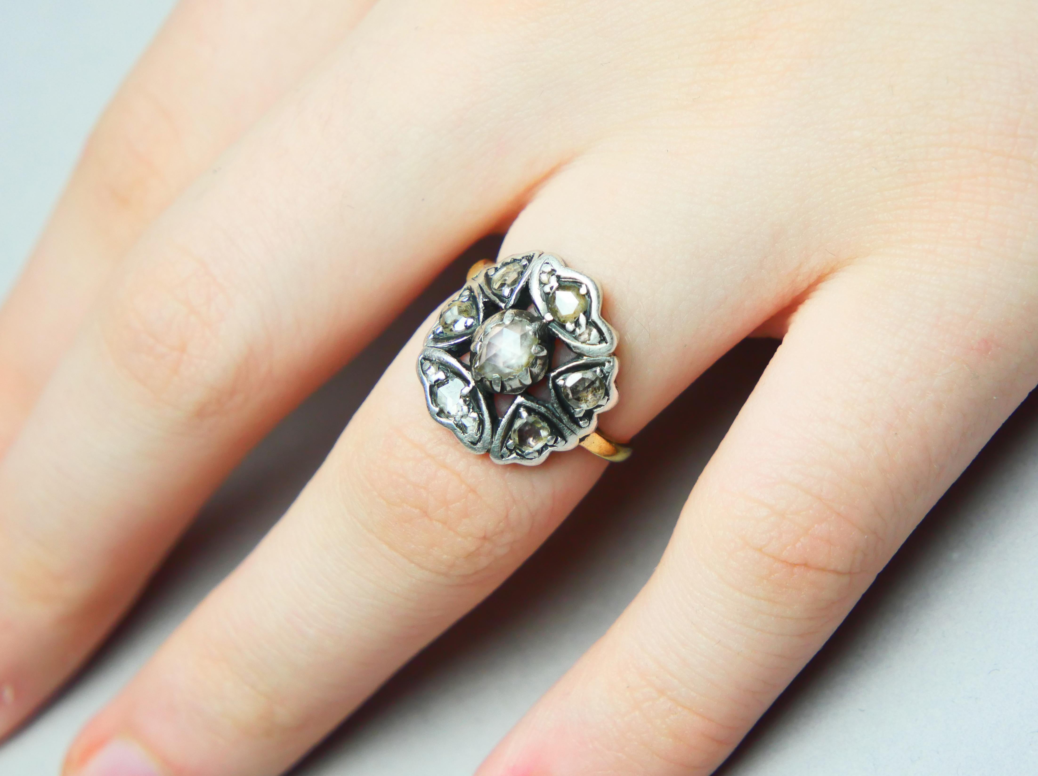 Antique Halo Ring natural 1.2 ctw. Diamonds solid 18K Gold Silver ØUS6 / 5.5 gr For Sale 2