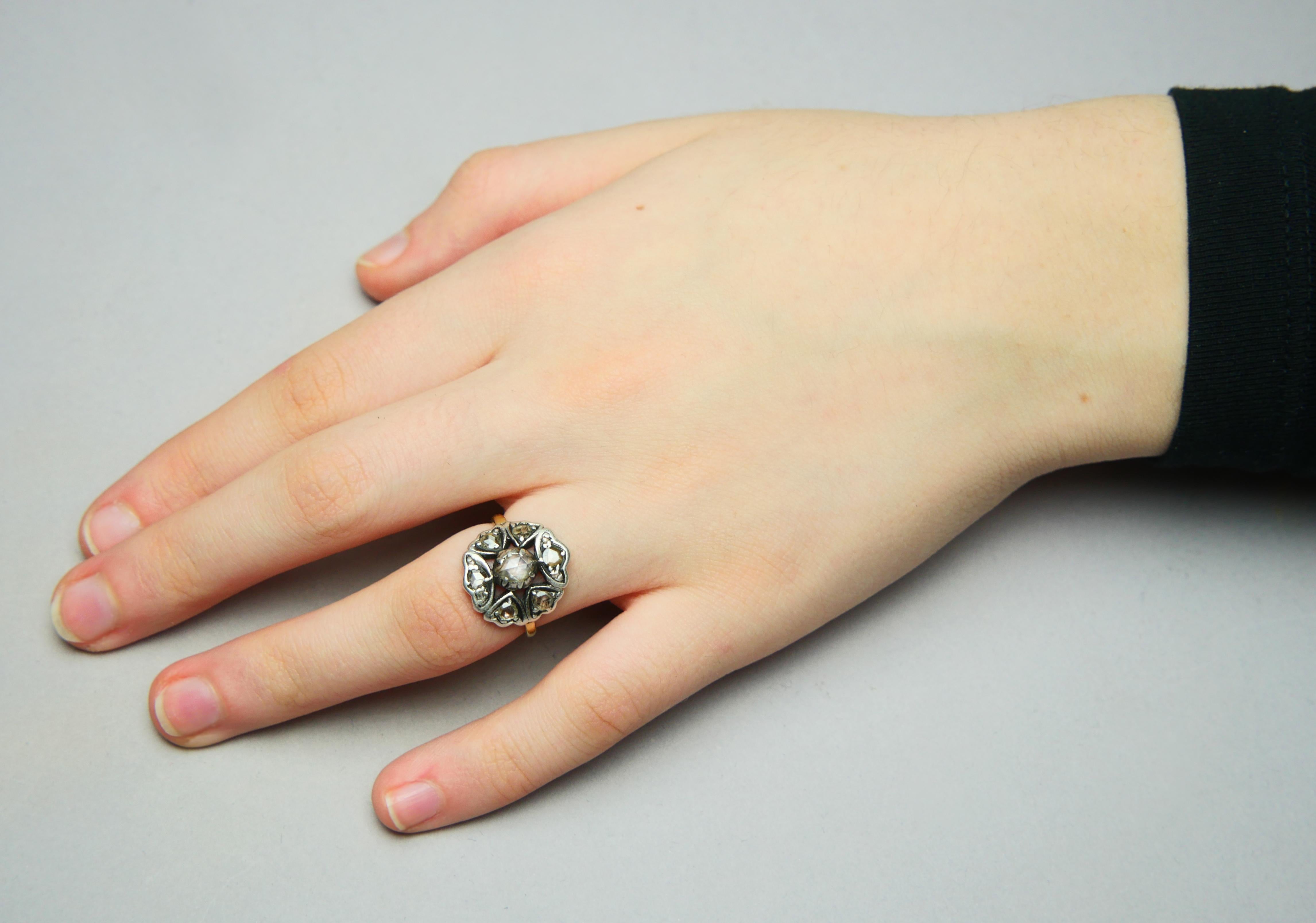 Antique Halo Ring natural 1.2 ctw. Diamonds solid 18K Gold Silver ØUS6 / 5.5 gr For Sale 3