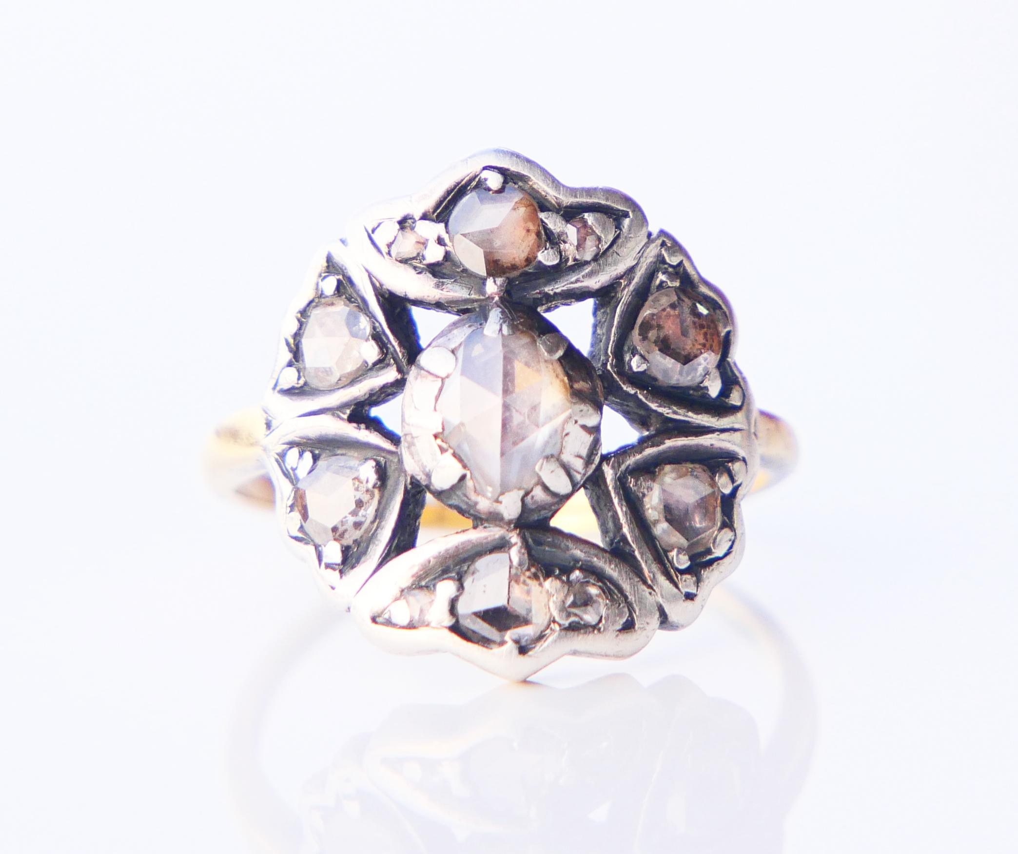 Antique Halo Ring natural 1.2 ctw. Diamonds solid 18K Gold Silver ØUS6 / 5.5 gr For Sale 4