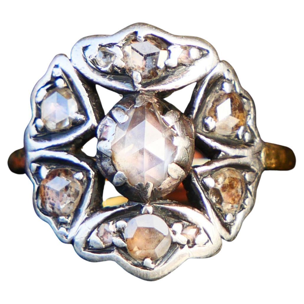 Antique Halo Ring natural 1.2 ctw. Diamonds solid 18K Gold Silver ØUS6 / 5.5 gr