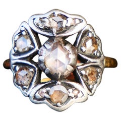 Antique Halo Ring natural 1.2 ctw. Diamonds solid 18K Gold Silver ØUS6 / 5.5 gr
