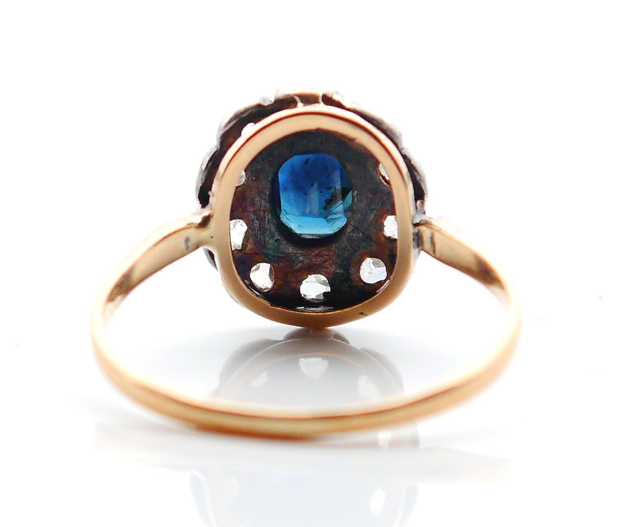 Anillo Halo Antiguo Zafiro natural 1,25ct Diamantes oro macizo 18K Plata ØUS 6,5 Corte oval en venta