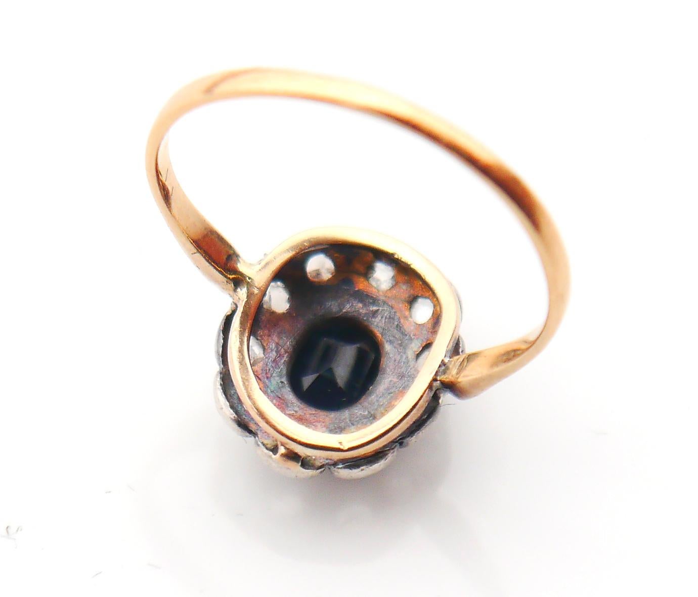 De las mujeres Anillo Halo Antiguo Zafiro natural 1,25ct Diamantes oro macizo 18K Plata ØUS 6,5 en venta