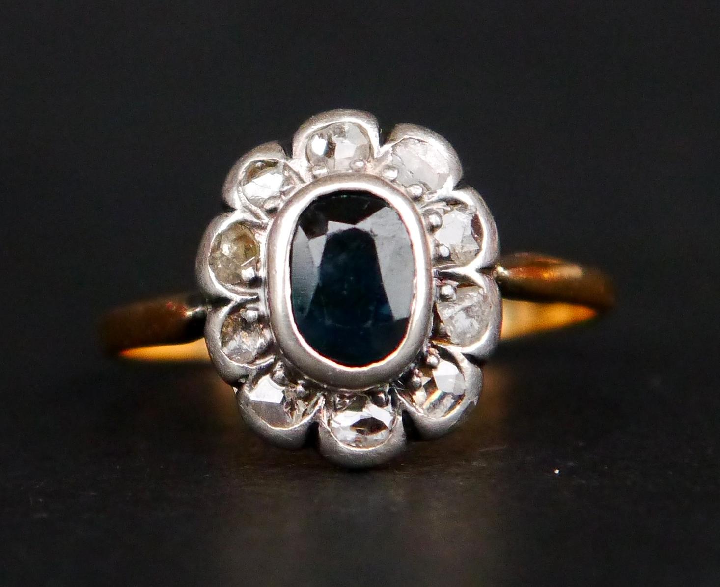 Anillo Halo Antiguo Zafiro natural 1,25ct Diamantes oro macizo 18K Plata ØUS 6,5 en venta 3