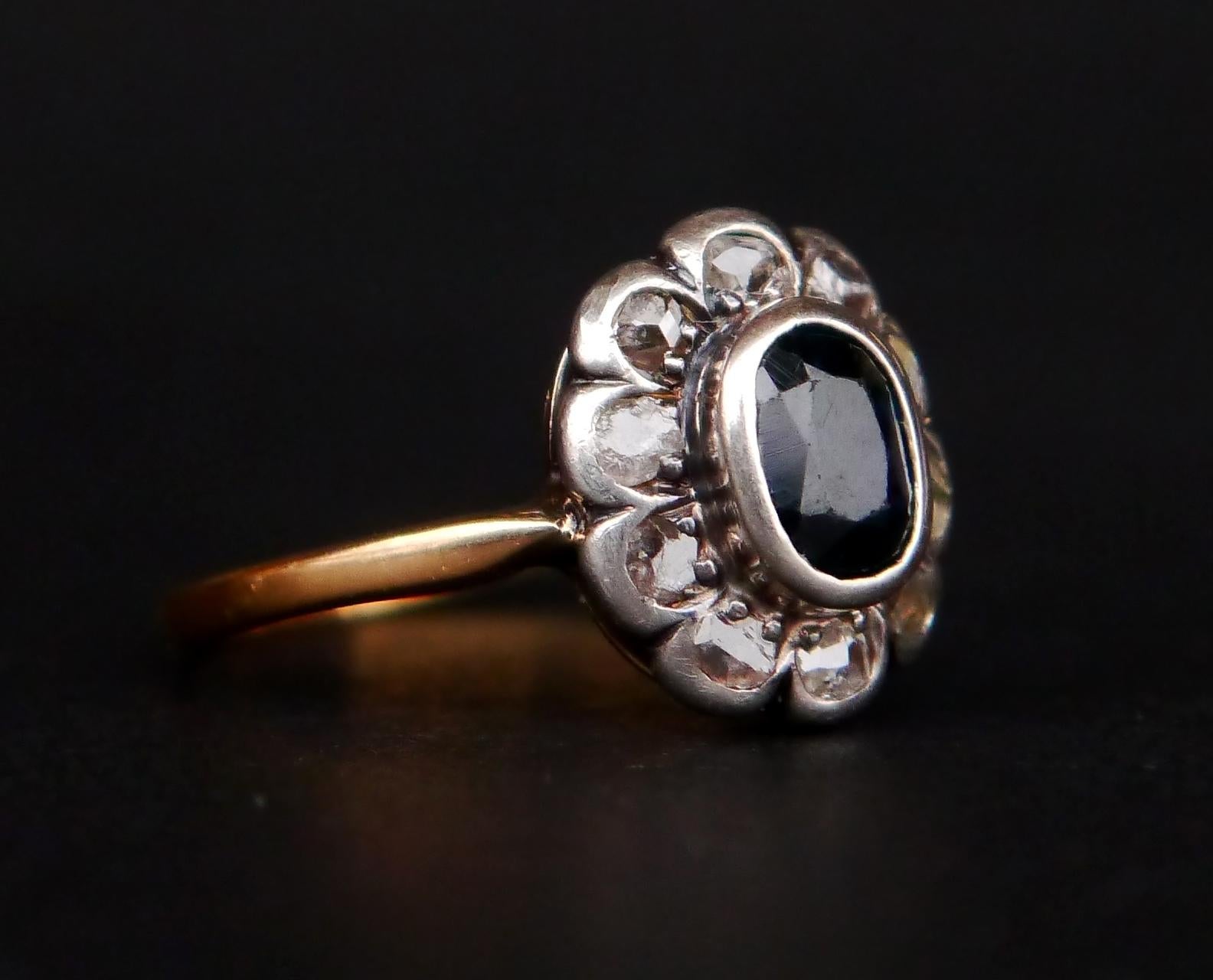 Anillo Halo Antiguo Zafiro natural 1,25ct Diamantes oro macizo 18K Plata ØUS 6,5 en venta 4