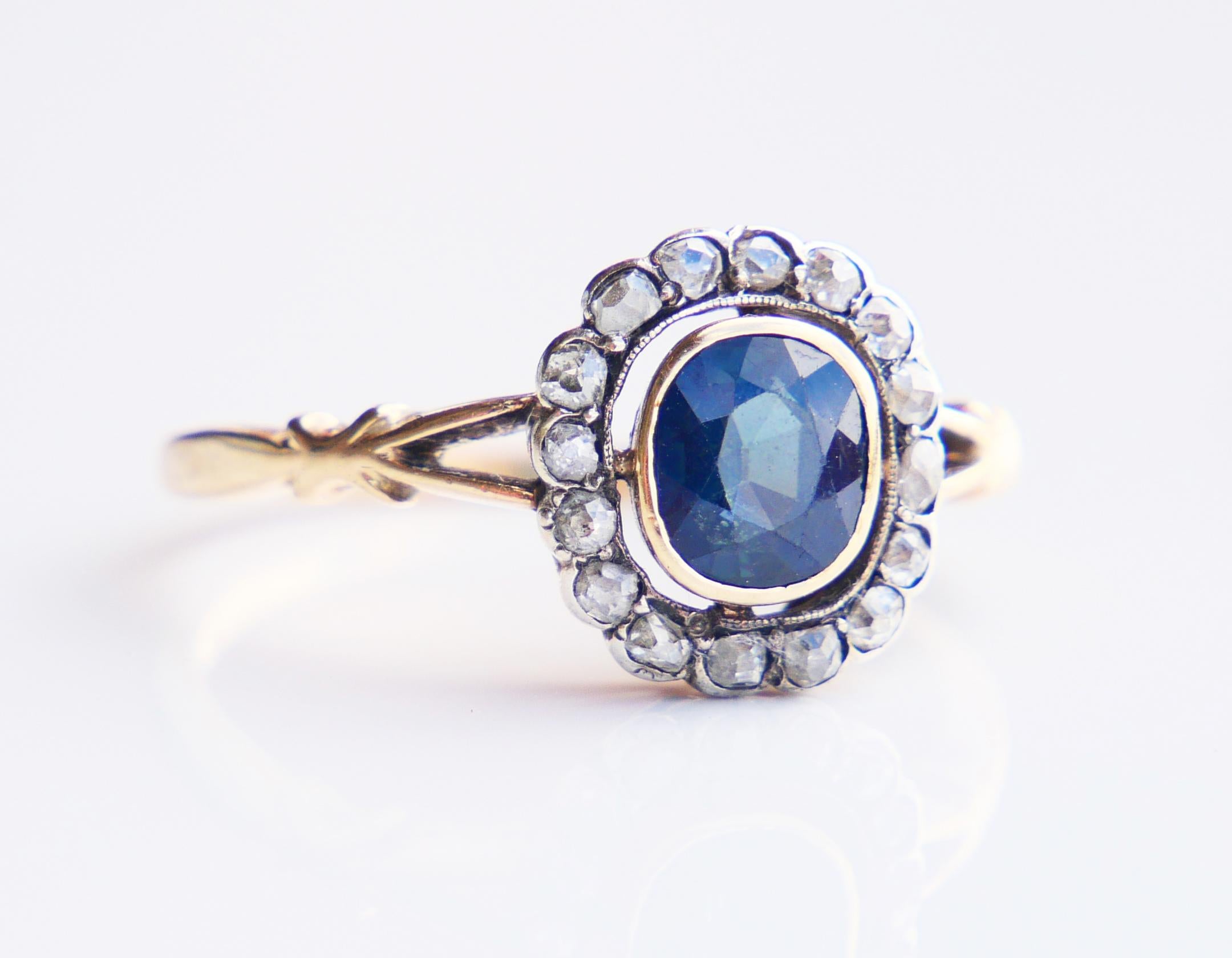 Antique Halo Ring natural 1.5ct Bi-color Sapphire Diamonds solid 14K/18K Gold For Sale 7