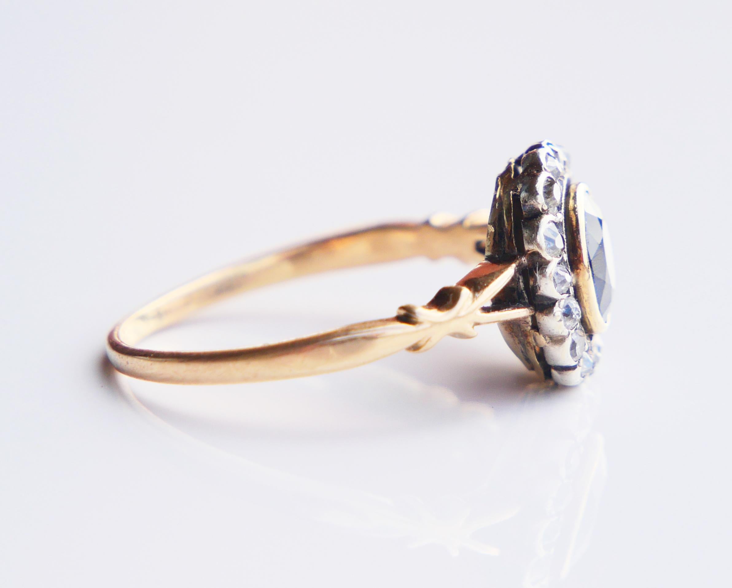 Antique Halo Ring natural 1.5ct Bi-color Sapphire Diamonds solid 14K/18K Gold For Sale 8