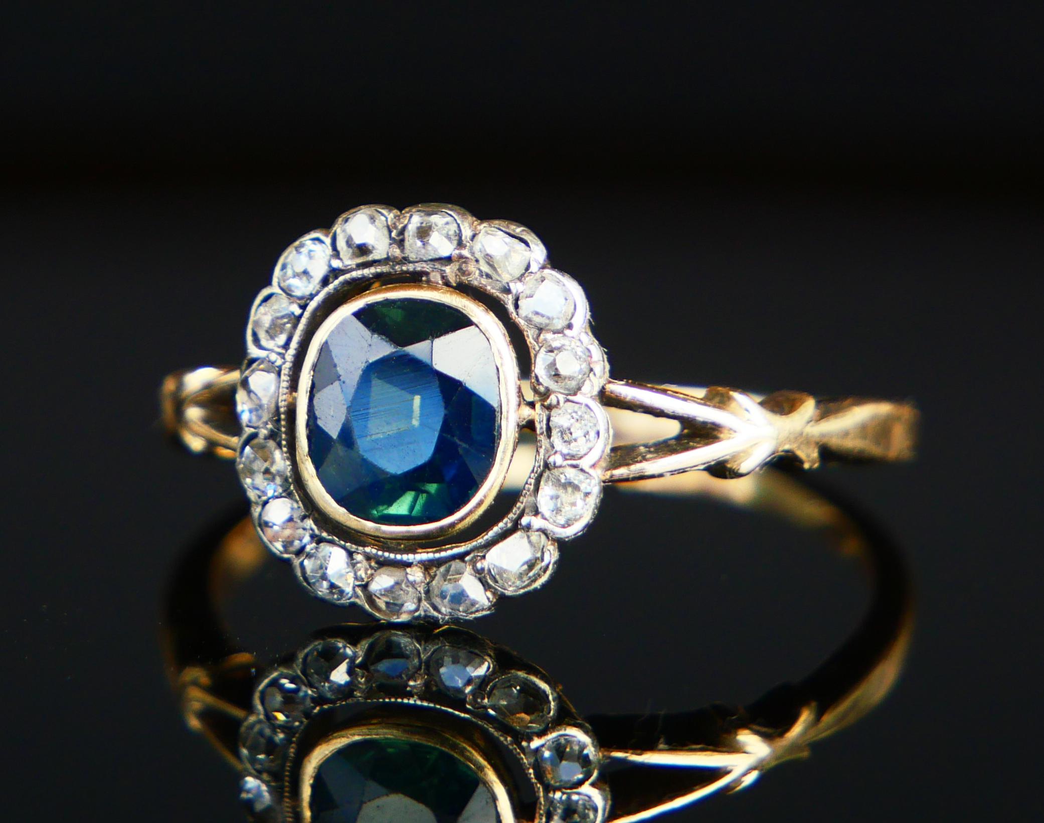 Women's Antique Halo Ring natural 1.5ct Bi-color Sapphire Diamonds solid 14K/18K Gold For Sale