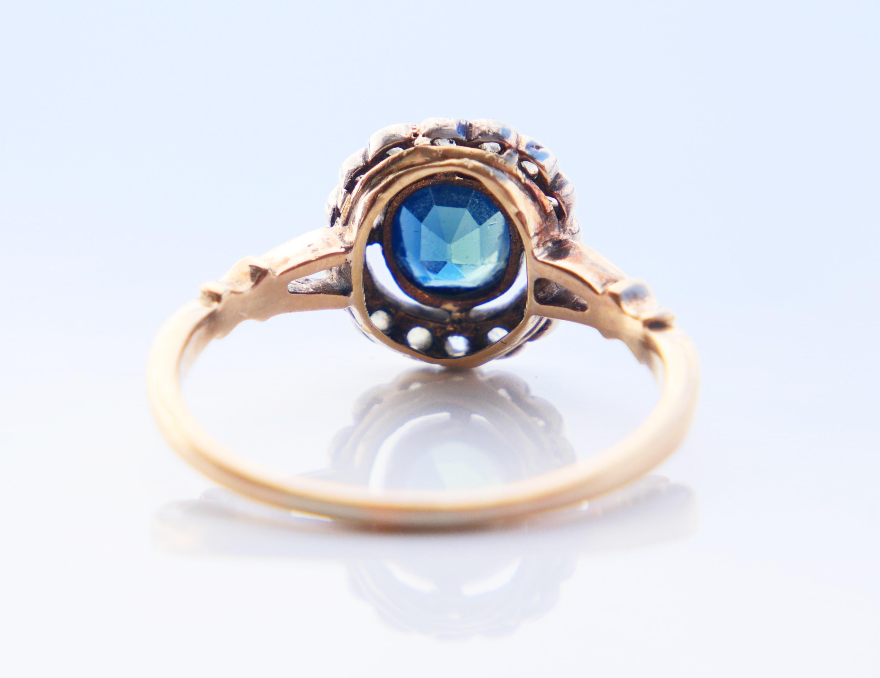 Antique Halo Ring natural 1.5ct Bi-color Sapphire Diamonds solid 14K/18K Gold For Sale 4